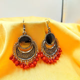 Black Sparkle Mirror With Filigree Design Earring