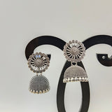 Hollow Flower Silver Round Jhumka Earring