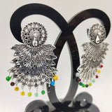 Japanese Fan Design Peacock Feather Earring