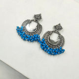 Genuine Moon Shape Mirror With Multi Beads Earring