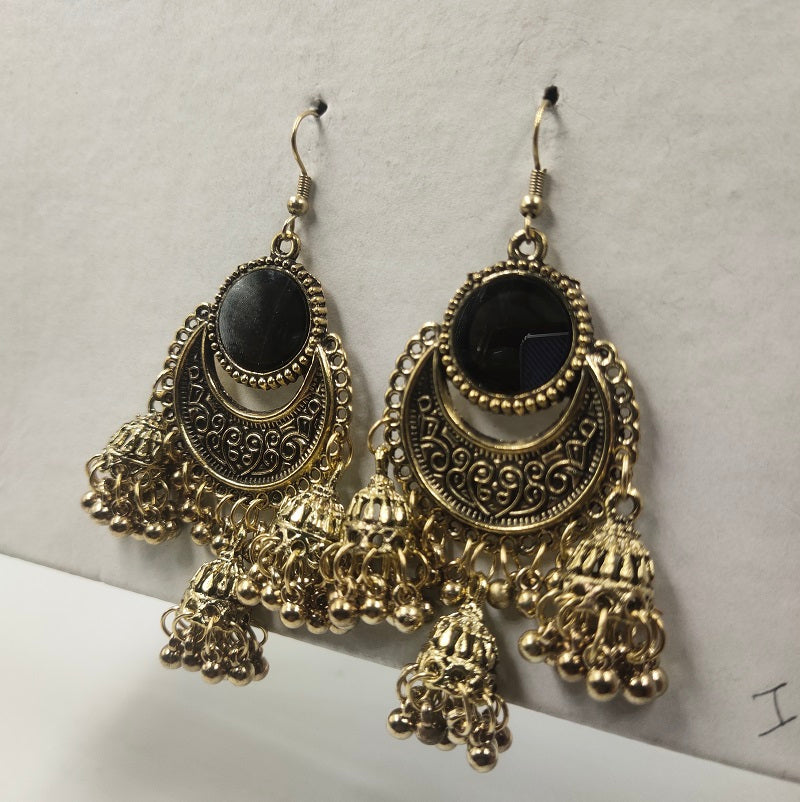 Antique Gold Floral Muticolor Jhumka Earring | Free Cod