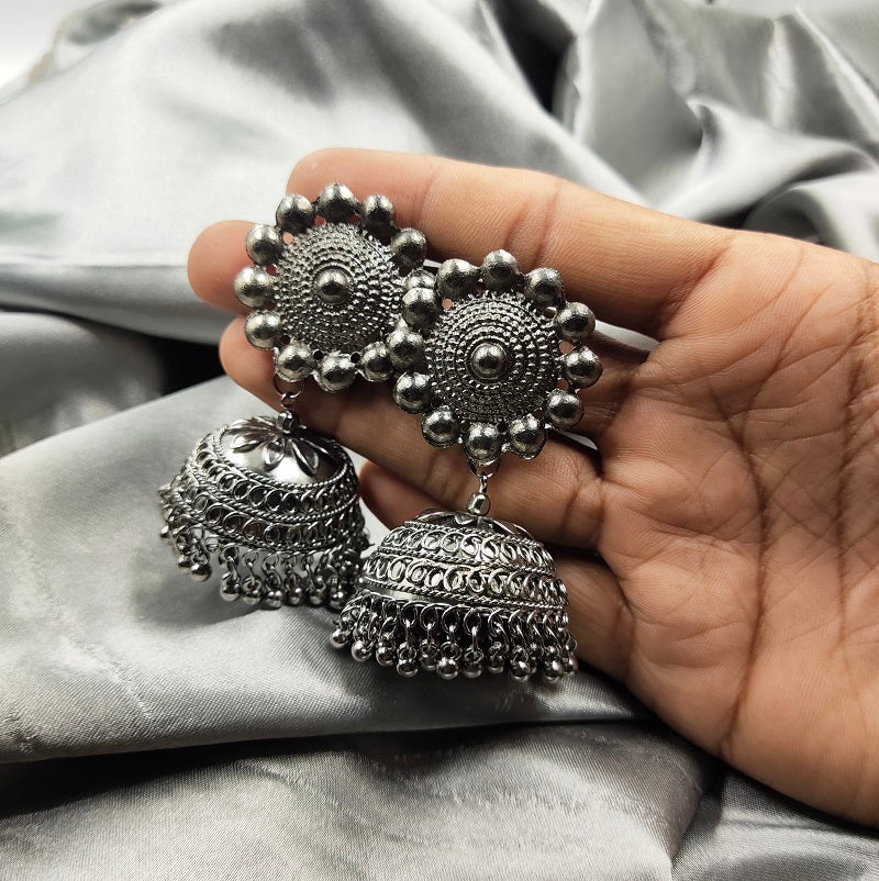 Silver Rawa Design Bunched Chain Rajasthani Earrings  Asian Arts