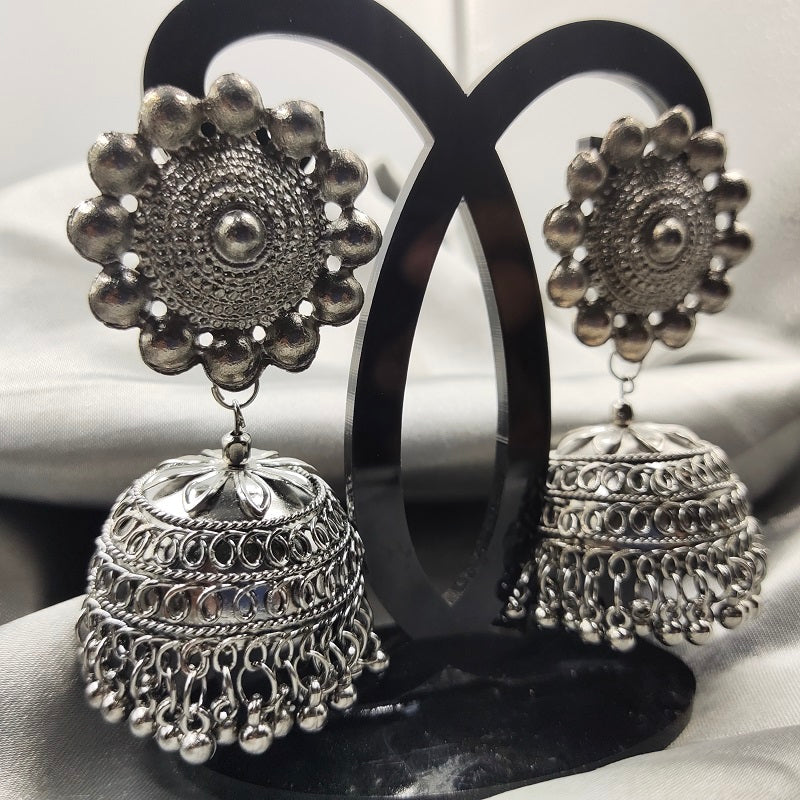 Mahavir Silver Plated Meenakari Jhumki Earrings