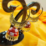 Golden Hoop With Royal Jhumka Enamel Earring