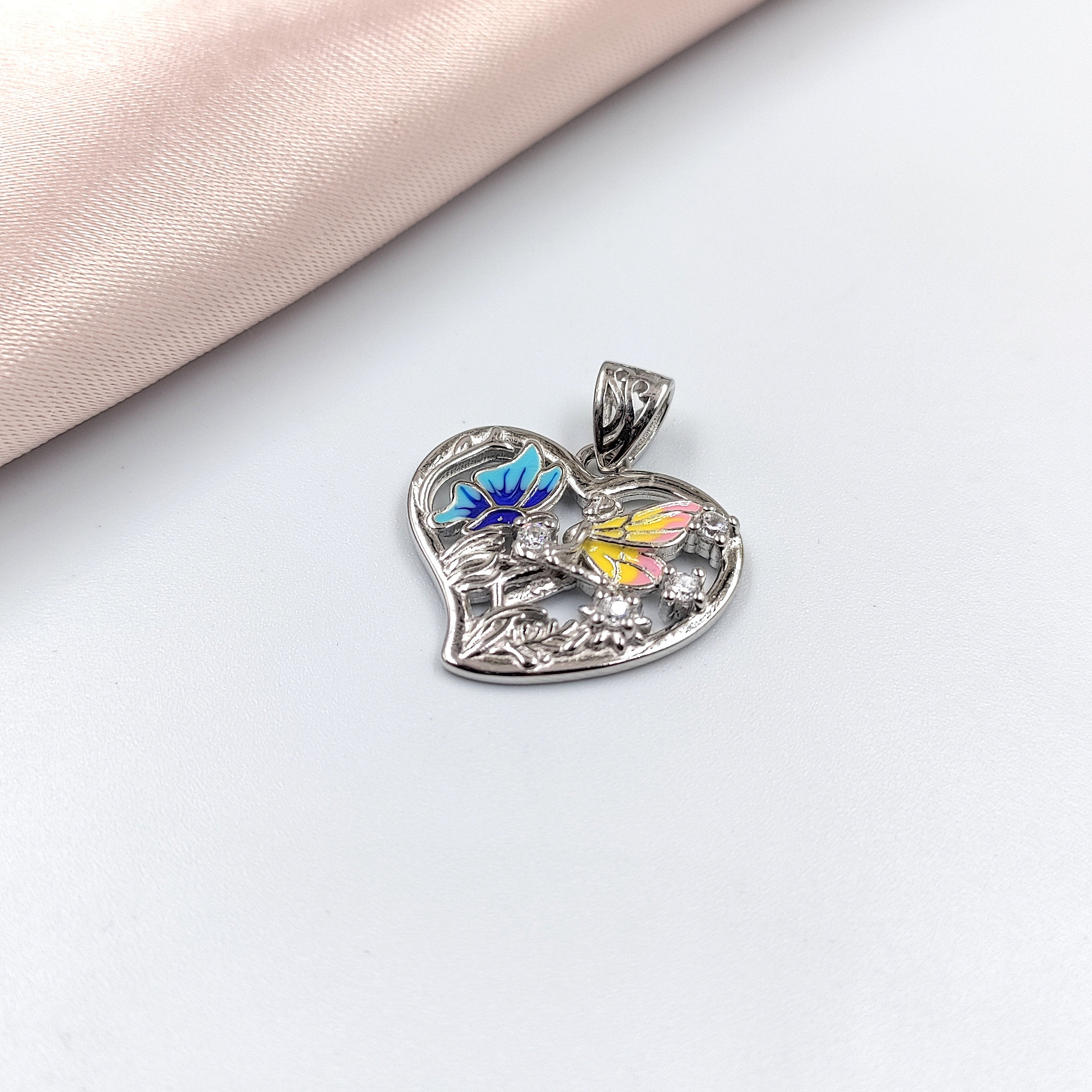 Multi color 925 Sterling Silver Pendant Petal Shape Beautiful butterfly Design Pendant Handmade Jewellery