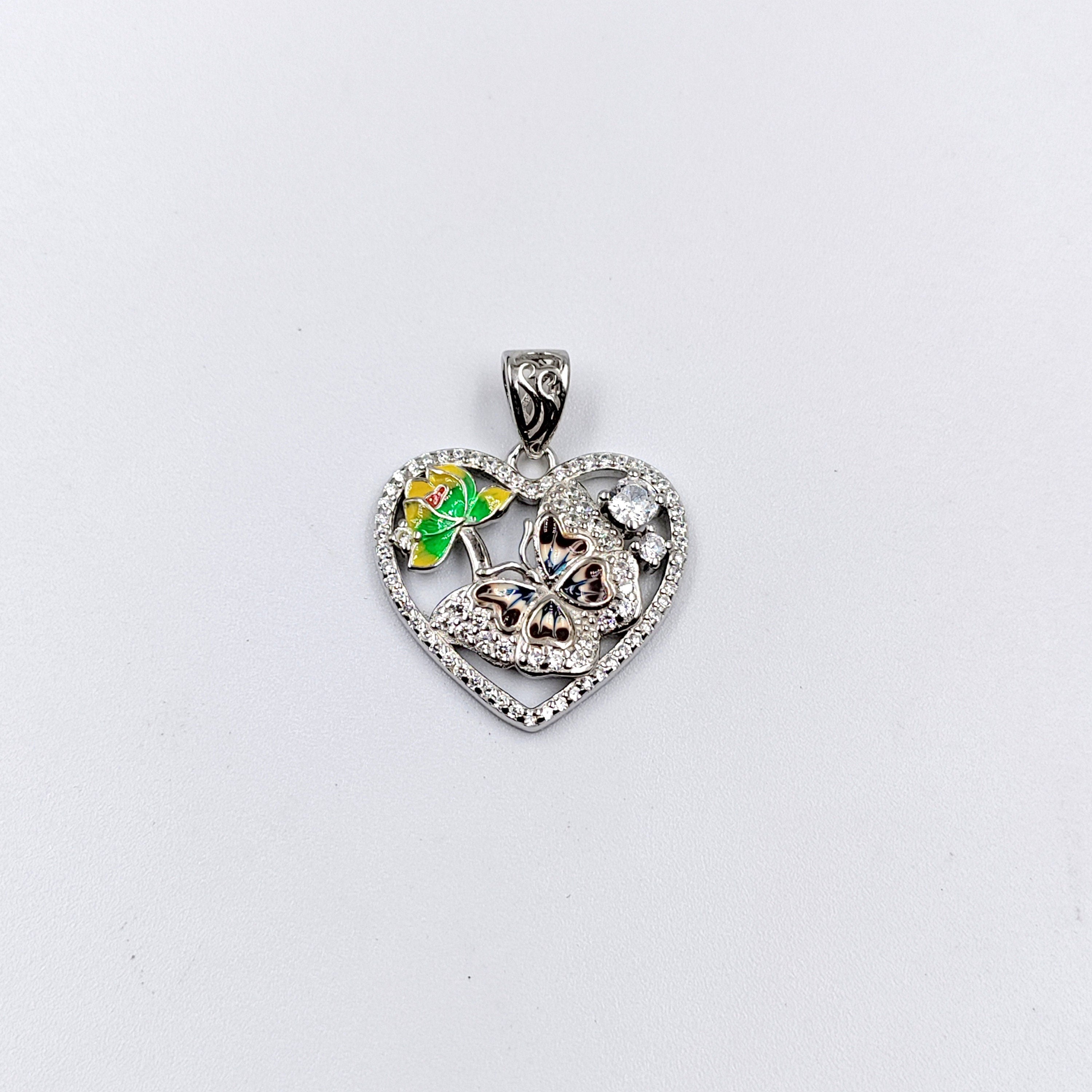 Pretty Butterfly CZ 925 Sterling Silver Pendant Heart Shape Pendant Handmade Jewellery Birthday, Anniversary, Wedding