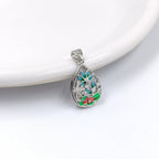Floral Flower Pendant 925 Sterling Silver Beautifully Crafted Pear Shape Enamel Pendant Handmade Jewellery