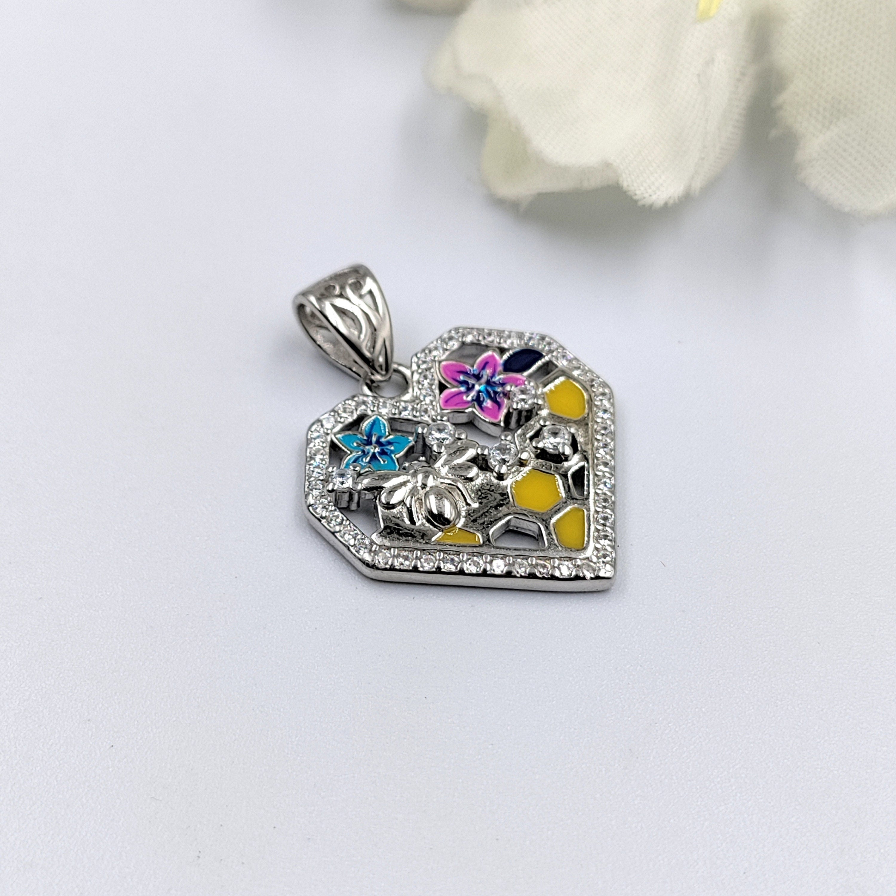 Unique Heart Pendant 925 Sterling Silver Beautifully Crafted Enamel Pendant Floral CZ Jewelry Cute Handmade Jewellery