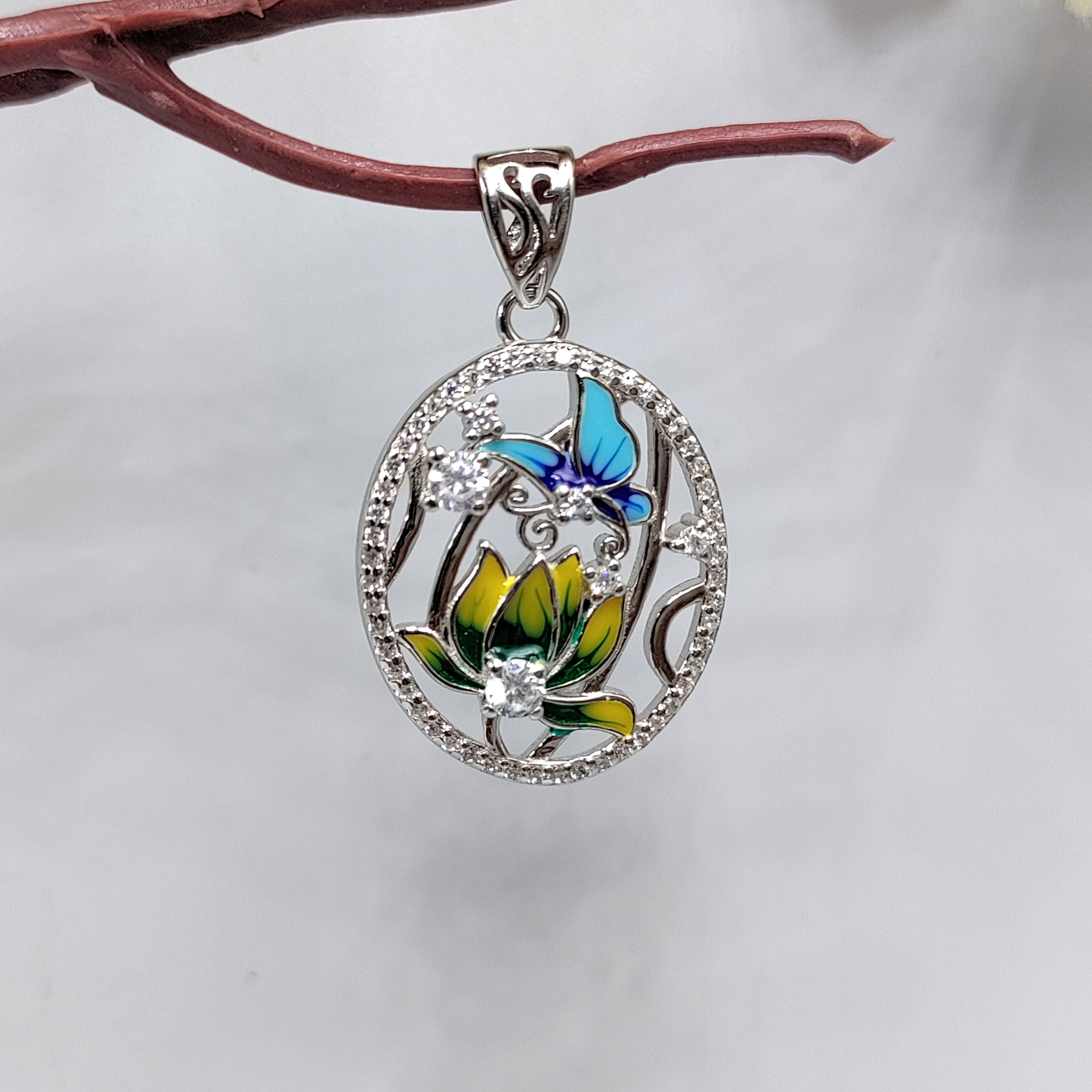 Multi color 925 Sterling Silver Pendant Oval Shape Enamel Pendant Handmade Jewelery for Girlfriend