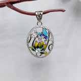 Multi color 925 Sterling Silver Pendant Oval Shape Enamel Pendant Handmade Jewelery for Girlfriend