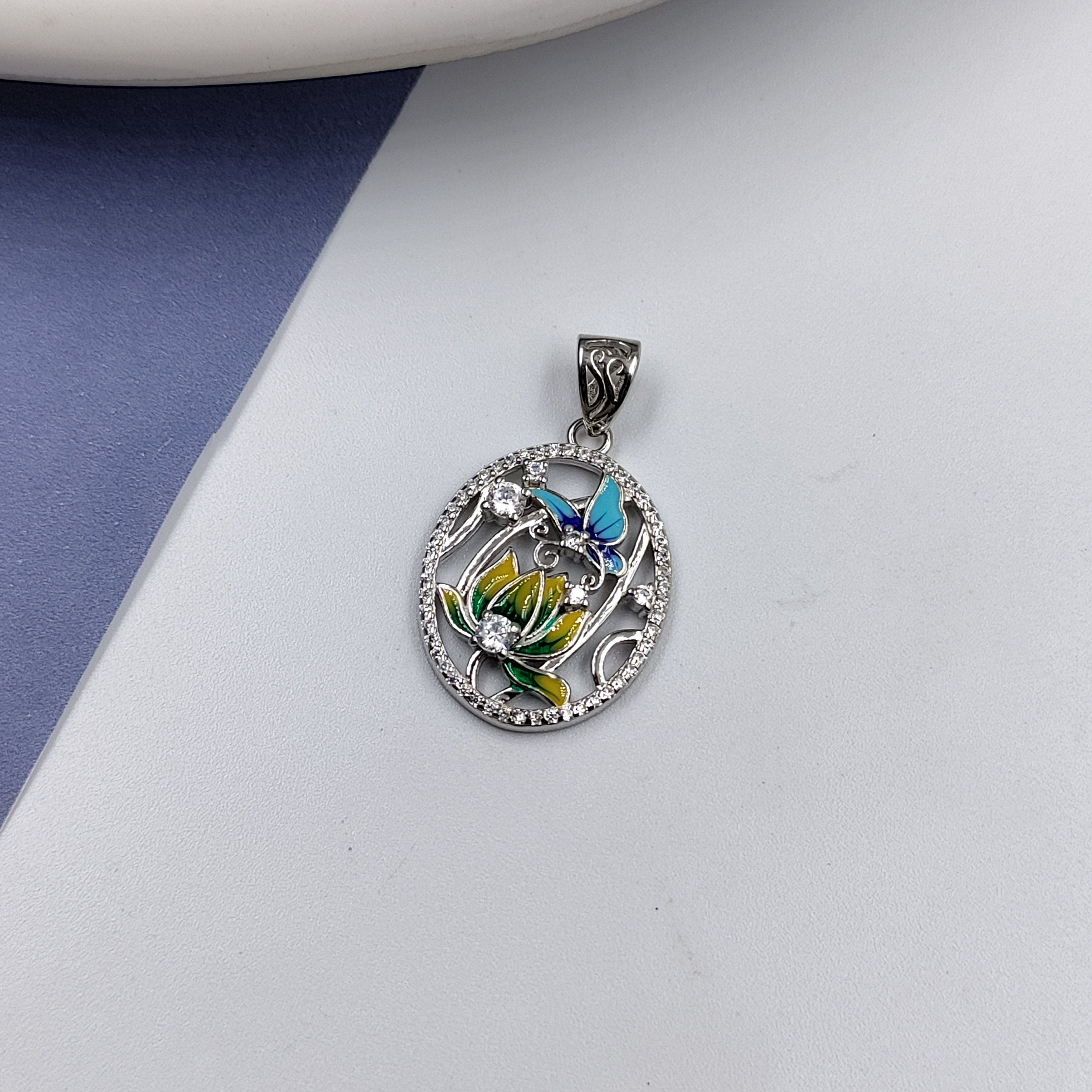 Multi color 925 Sterling Silver Pendant Oval Shape Enamel Pendant Handmade Jewelery for Girlfriend