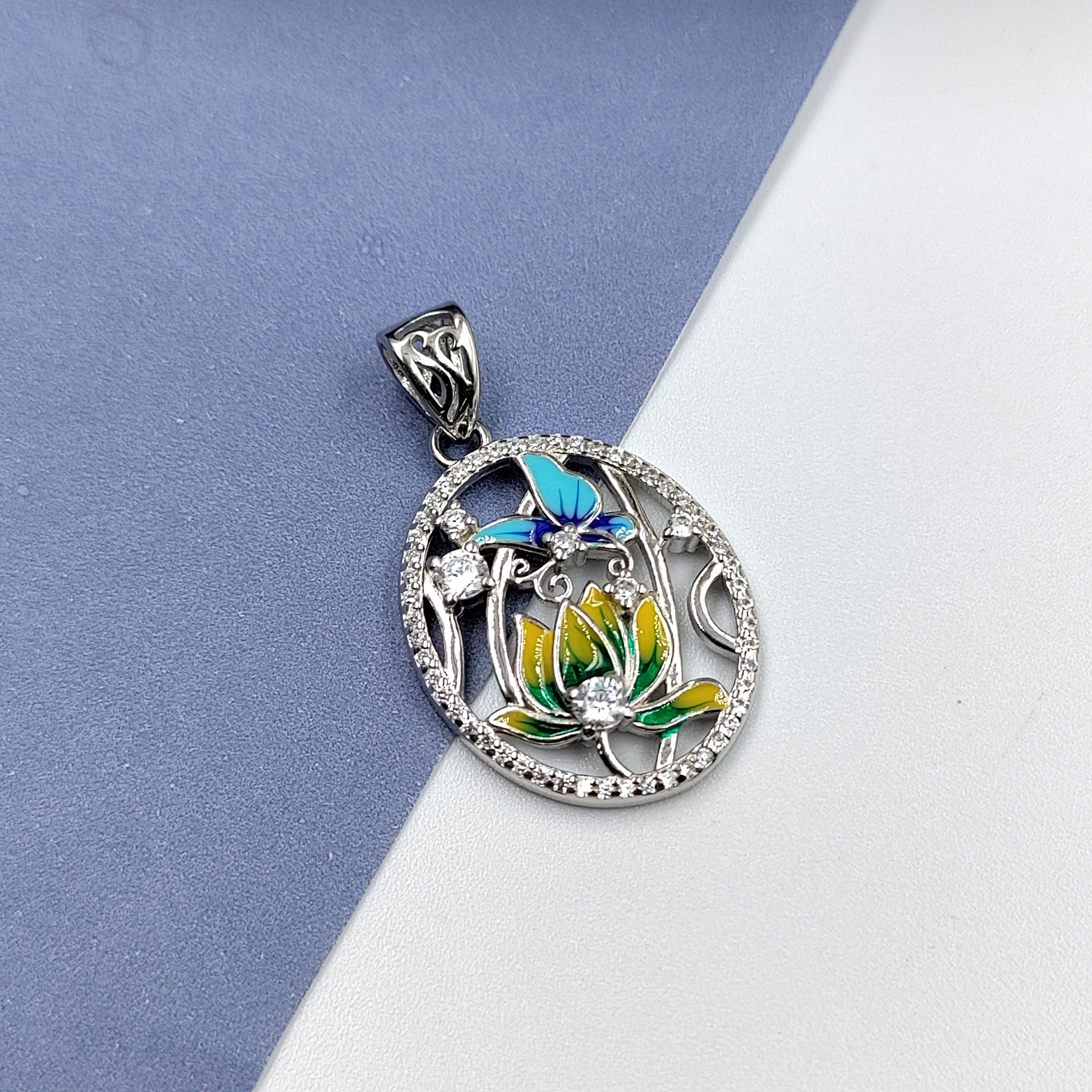 Multi color 925 Sterling Silver Pendant Oval Shape Enamel Pendant Handmade Jewelery for Girlfriend