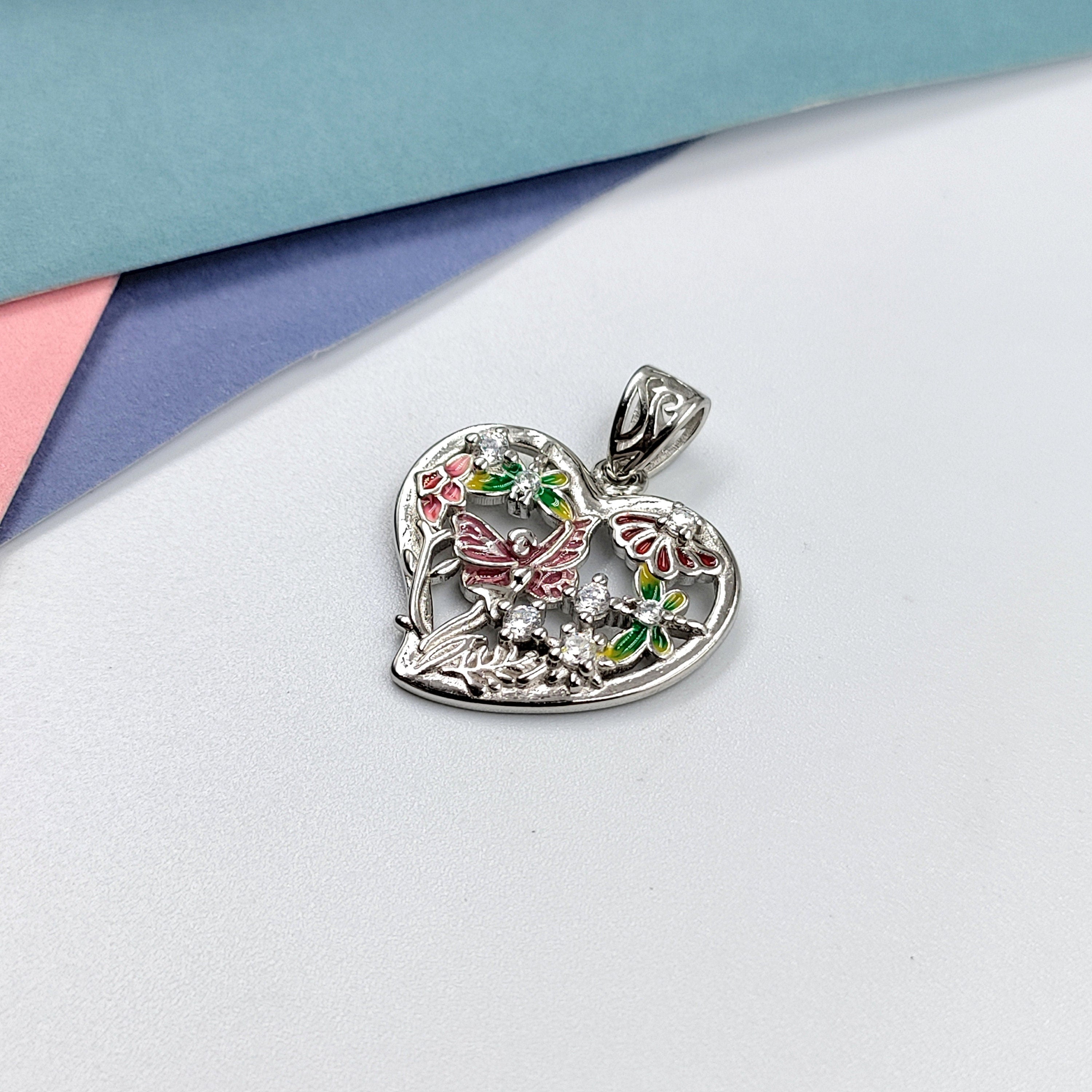 925 Sterling Silver Pendant Pink Butterfly Petal Shape Beautiful Floral Design Enamel Pendant Handmade Jewellery