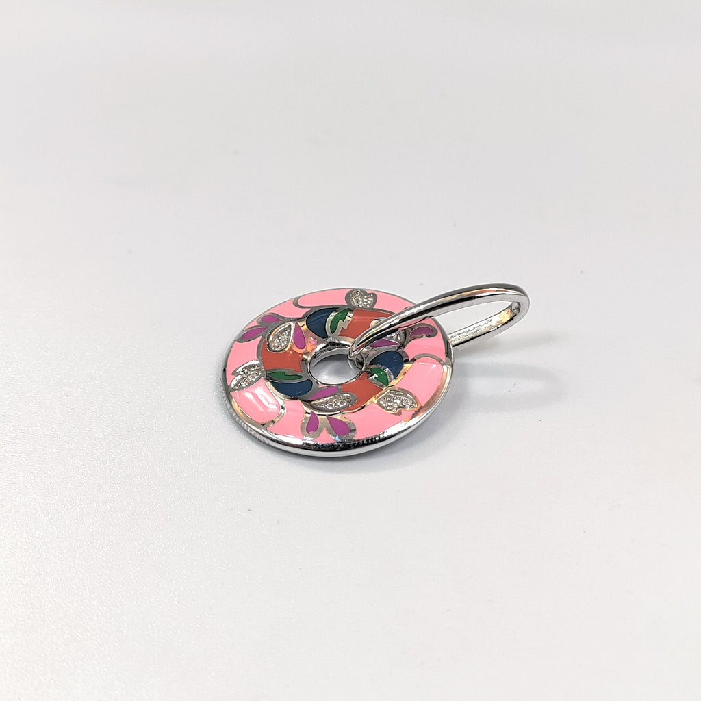 Baby Pink Enamel Circle Pendant 925 Sterling Silver Beautifully Crafted Rhodium Plated Handmade art jewelry Cute Handmade Jewellery