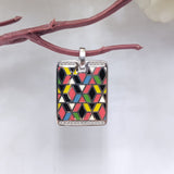 Geometric Design Multicolor Rectangle Enamel Pendant 925 Sterling Silver Handmade jewelry