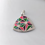 Geometric Design Triangle Shape Multicolor Enamel Pendant 925 Sterling Silver Handmade jewelry