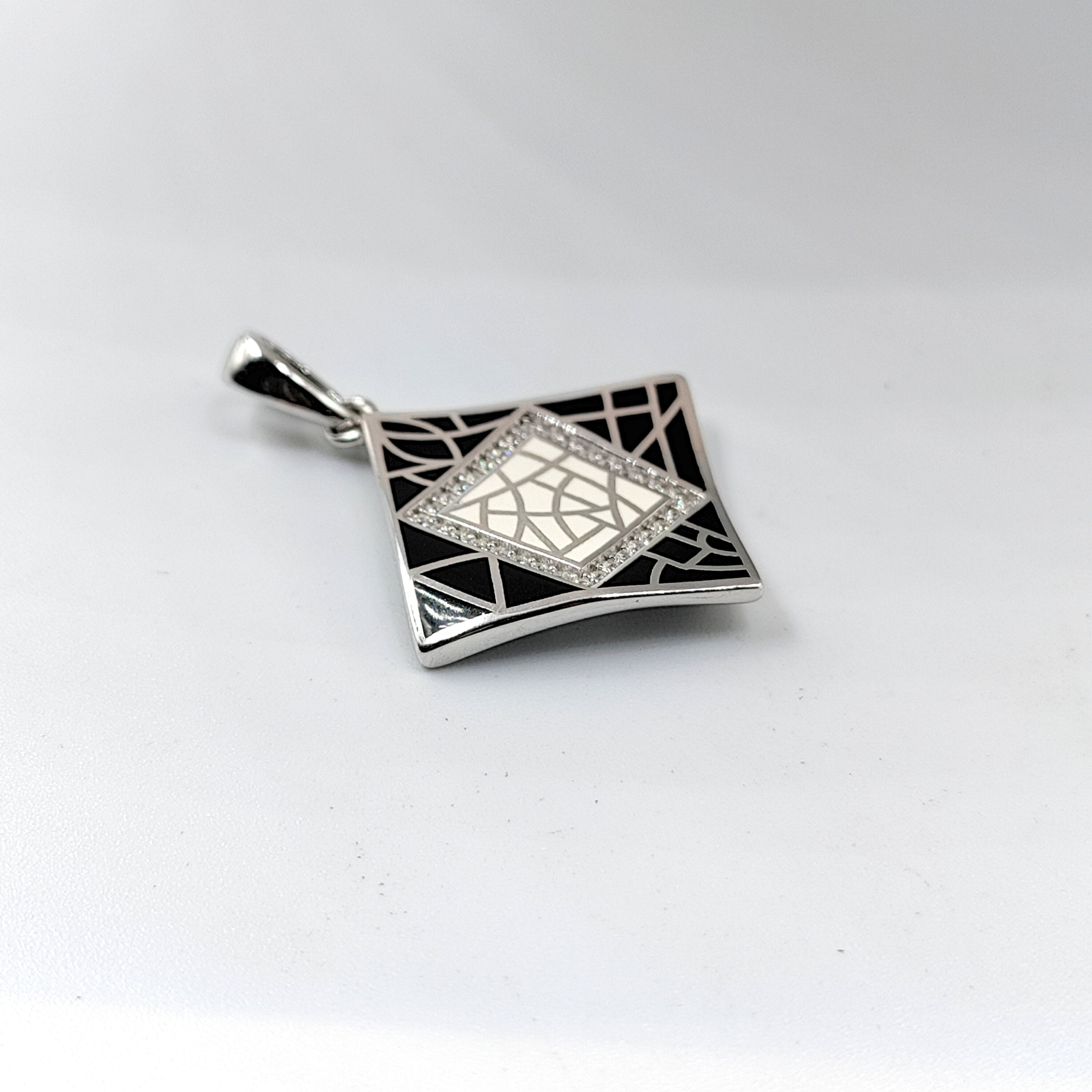 Black CZ Geometric enamel Pendant 925 Sterling Silver Minimalist Handmade art jewelry Handmade Jewellery
