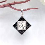 Black CZ Geometric enamel Pendant 925 Sterling Silver Minimalist Handmade art jewelry Handmade Jewellery
