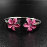 925 Sterling Silver Minimalist Cuff Style Clover Design Adjustable Bracelet With Pink Enemal Pretty Gift for Girlfriend,Daughter