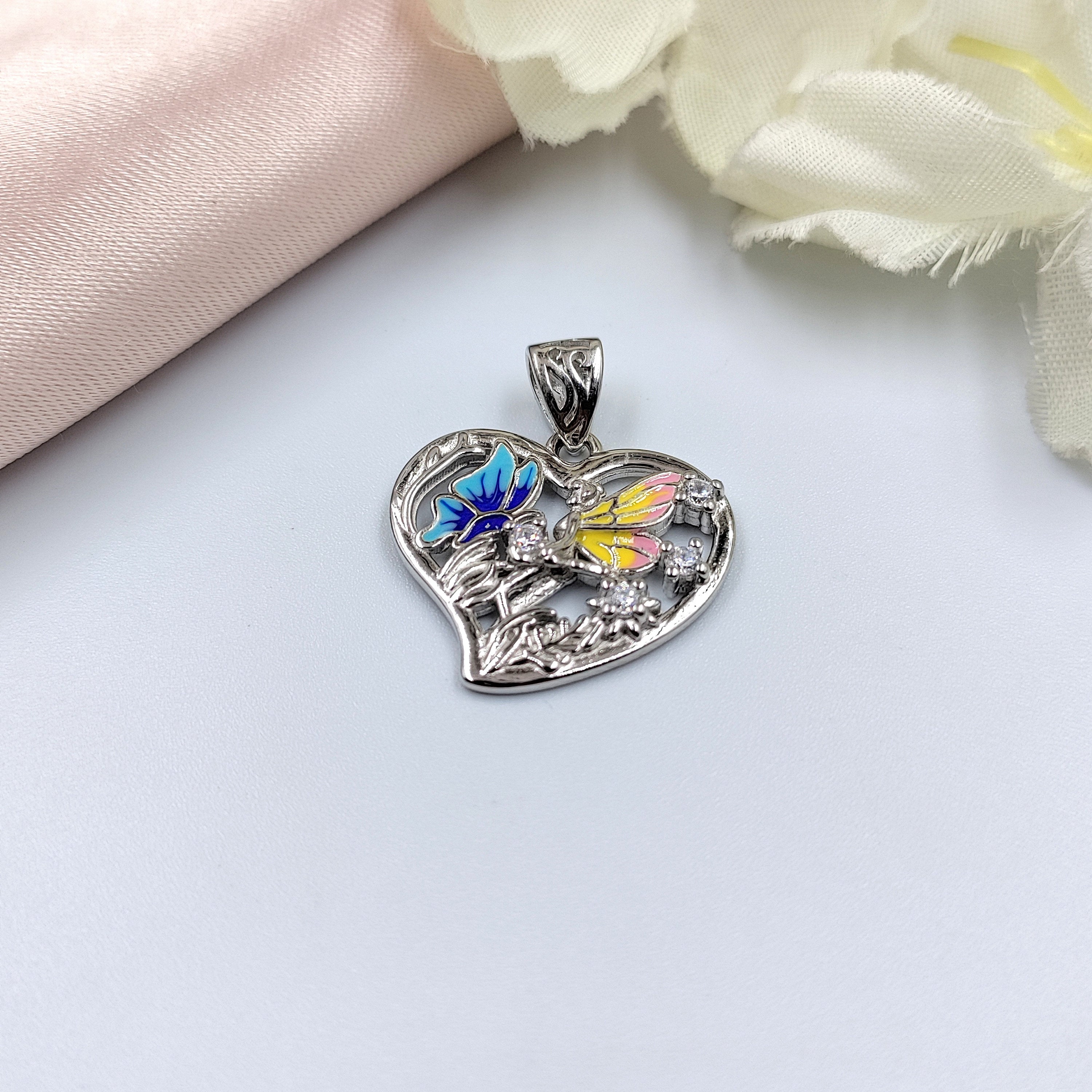 Multi color 925 Sterling Silver Pendant Petal Shape Beautiful butterfly Design Pendant Handmade Jewellery