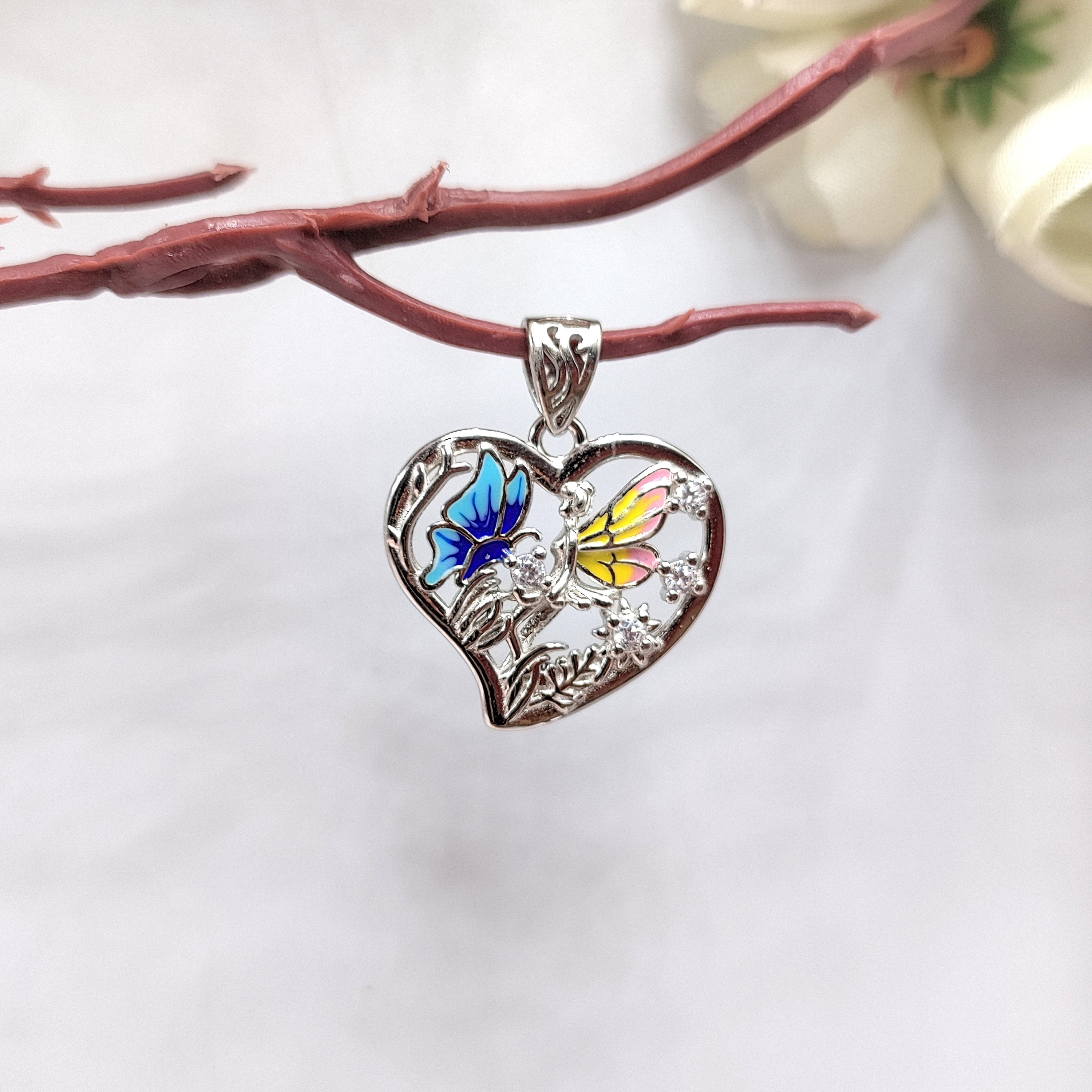 Multi color 925 Sterling Silver Pendant Petal Shape Beautiful butterfly Design Pendant Handmade Jewellery