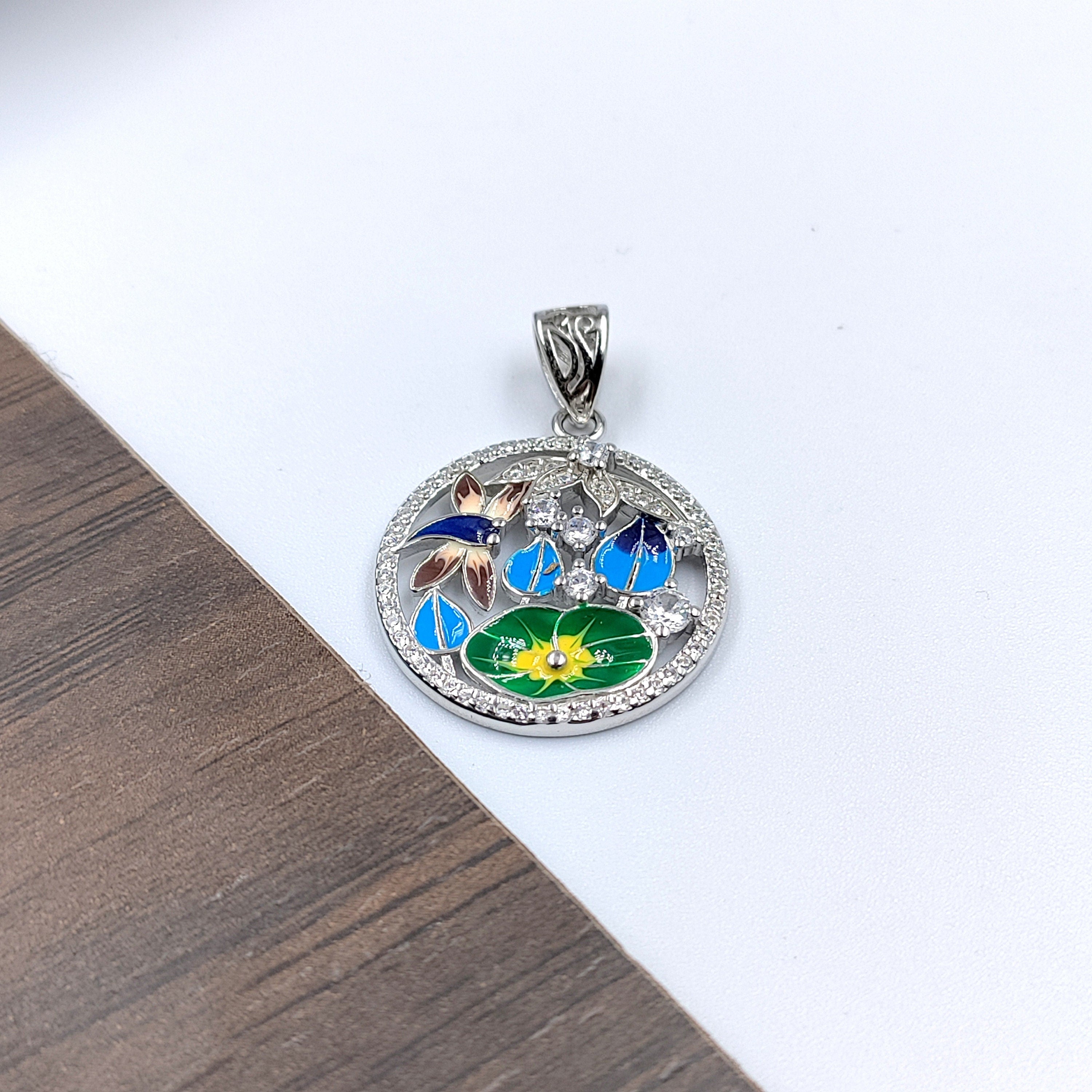 Multi color 925 Sterling Silver Pendant Round Shape Pendant Handmade Jewelery for Mother Minimalist Jewellery