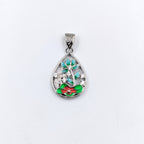 Floral Flower Pendant 925 Sterling Silver Beautifully Crafted Pear Shape Enamel Pendant Handmade Jewellery
