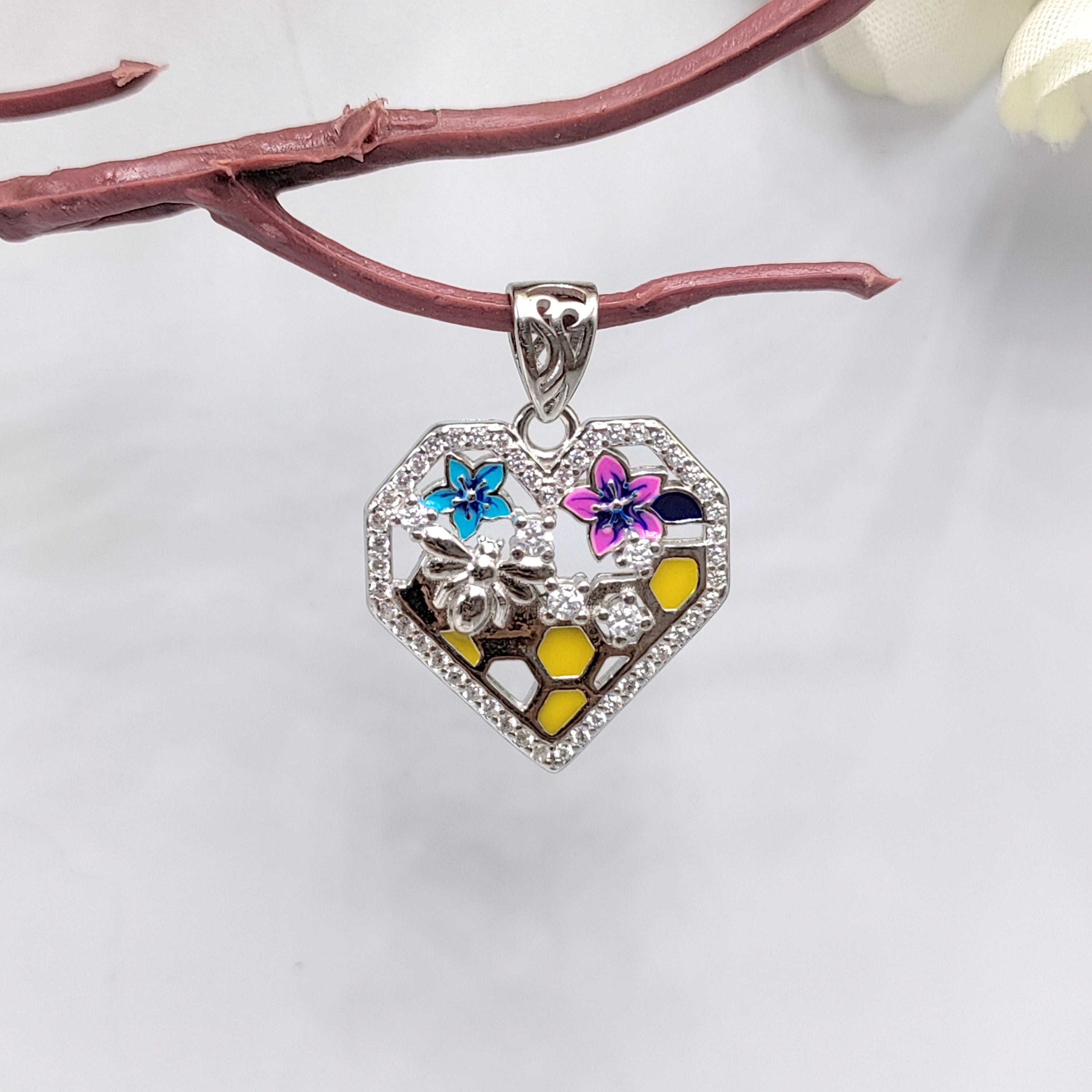 Unique Heart Pendant 925 Sterling Silver Beautifully Crafted Enamel Pendant Floral CZ Jewelry Cute Handmade Jewellery