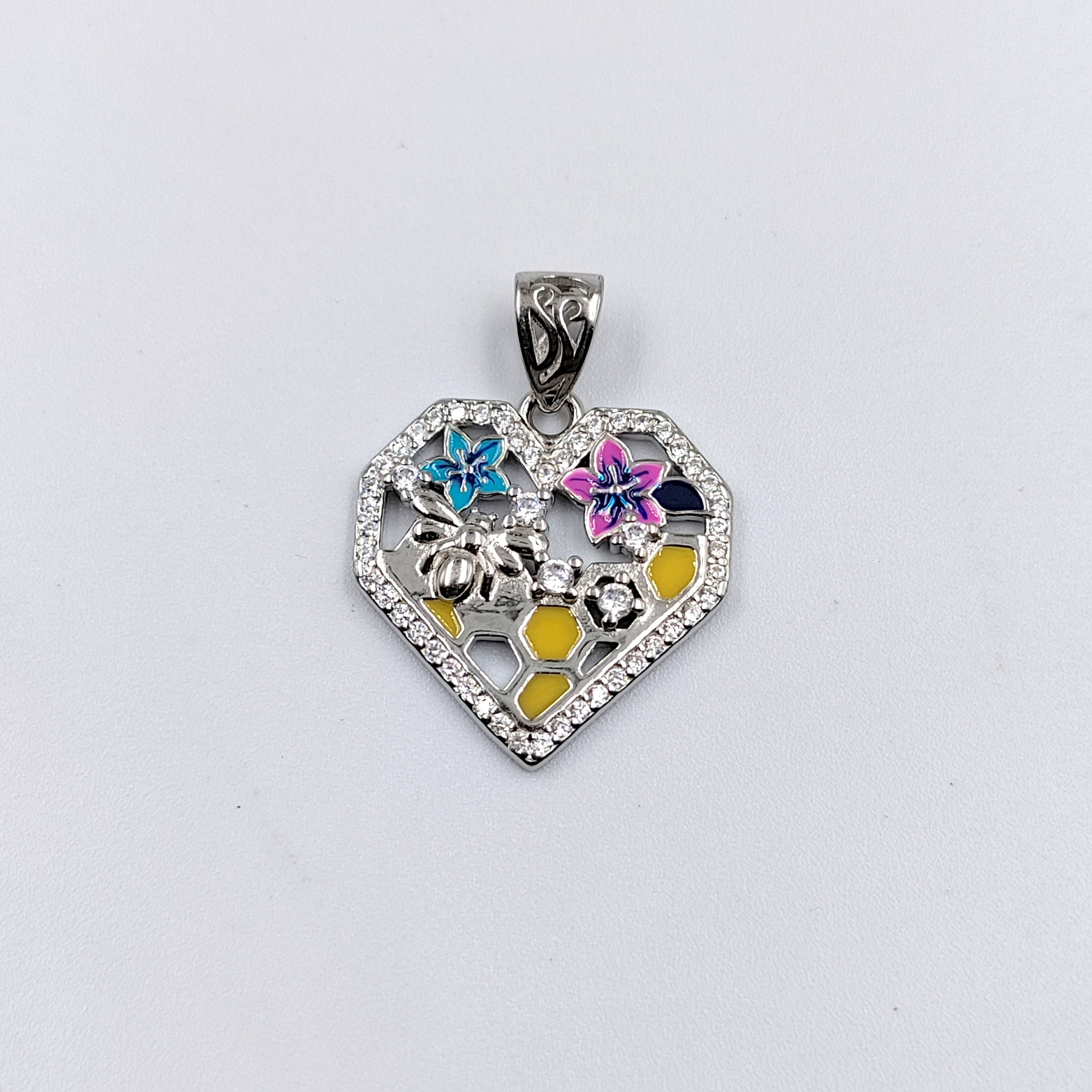 Unique Heart Pendant 925 Sterling Silver Beautifully Crafted Enamel Pendant Floral CZ Jewelry Cute Handmade Jewellery