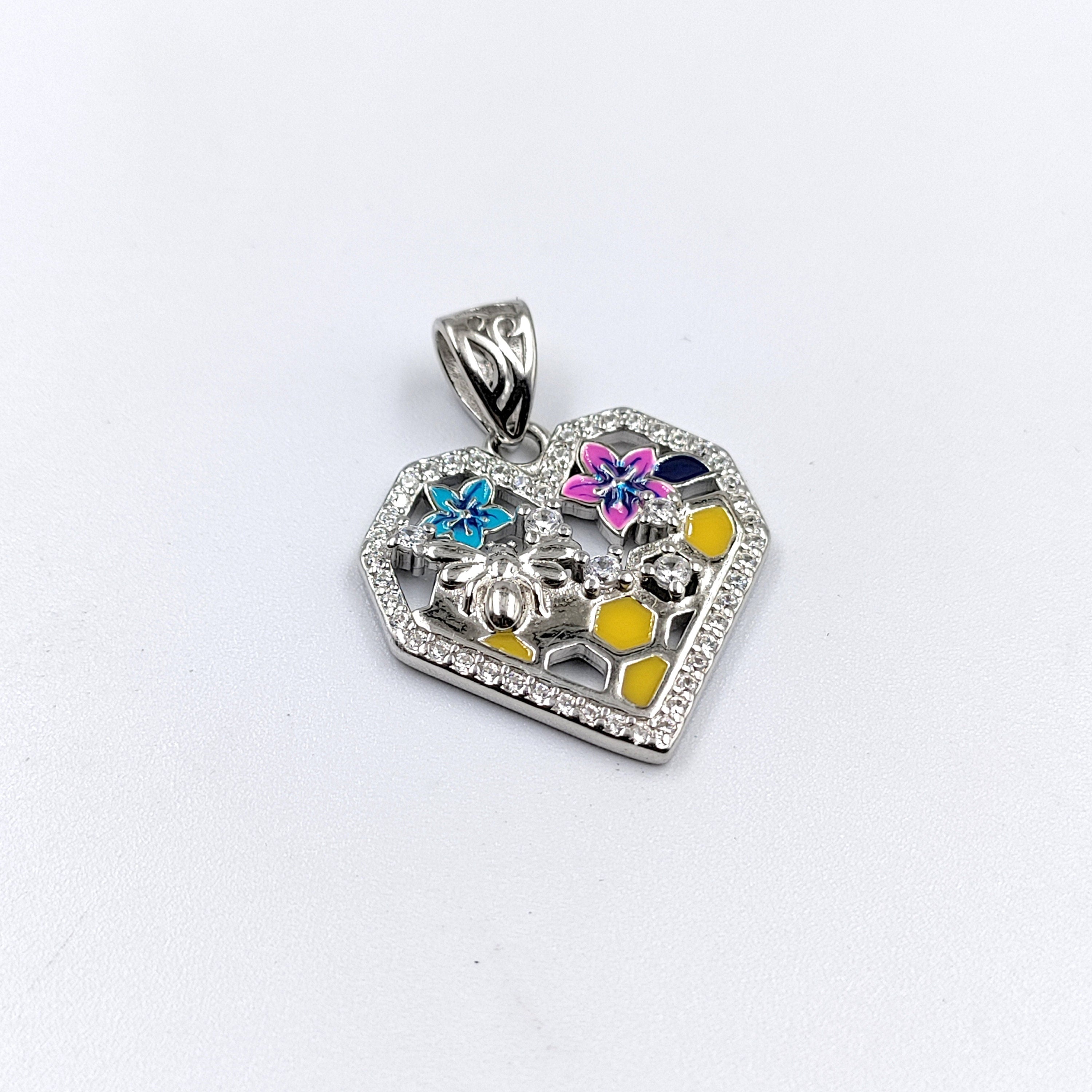 Unique Heart Pendant 925 Sterling Silver Beautifully Crafted Enamel Pendant Floral CZ Jewelry Cute Handmade Jewellery