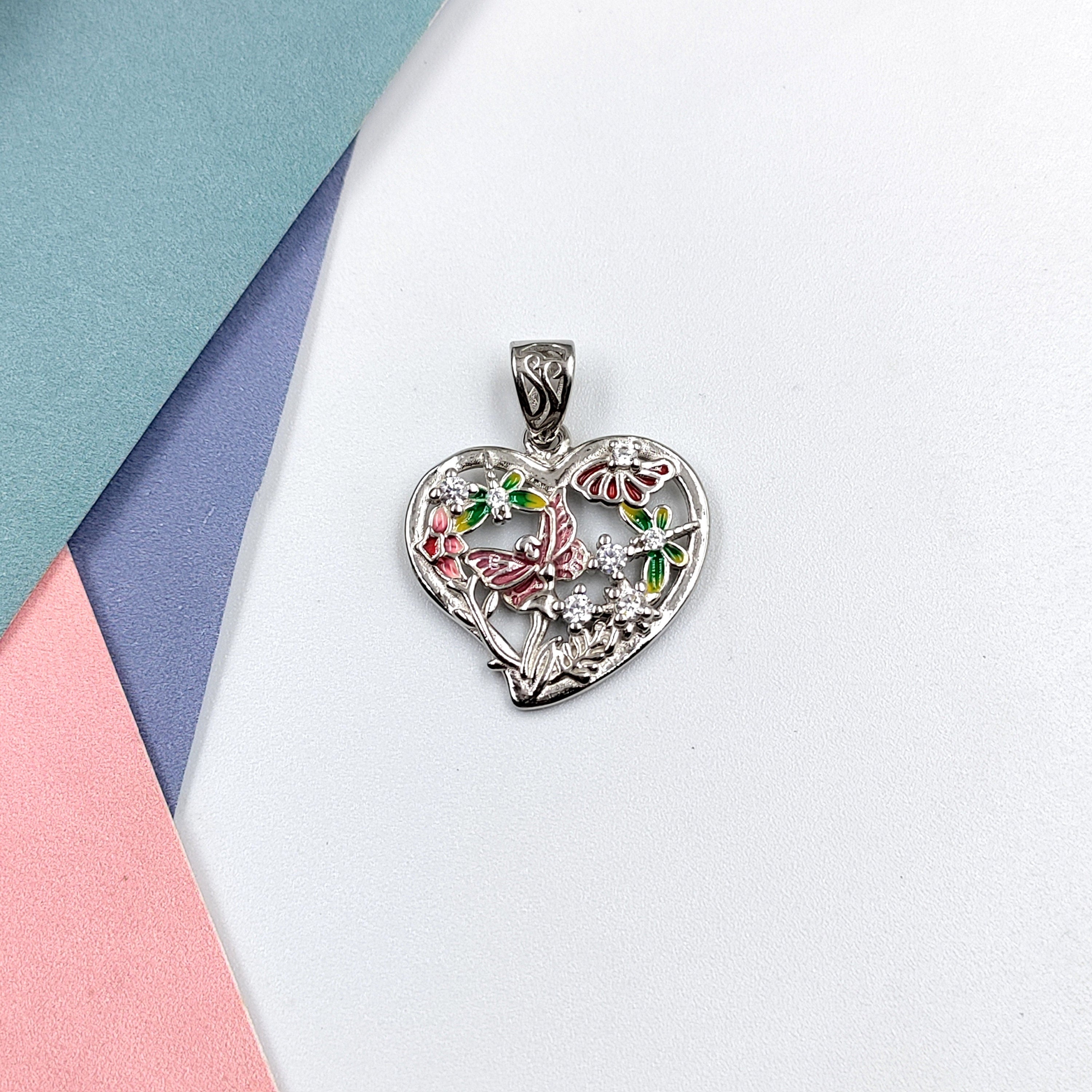 925 Sterling Silver Pendant Pink Butterfly Petal Shape Beautiful Floral Design Enamel Pendant Handmade Jewellery