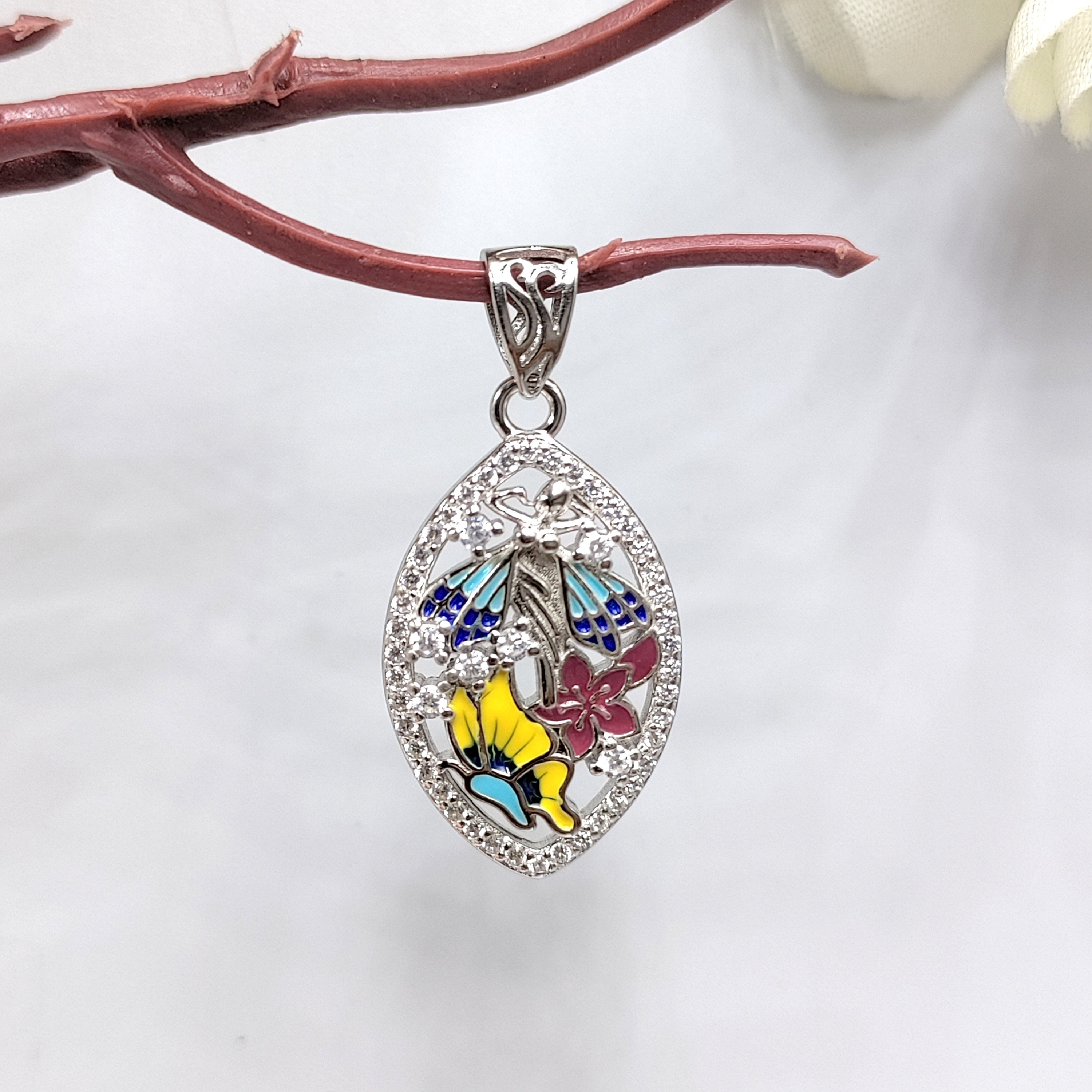 Fairy Designed Beautifully Crafted Enamel Pendant CZ Paved Jewelry Cute Floral Handmade Bridesmaid Jewellery Minimalist Art