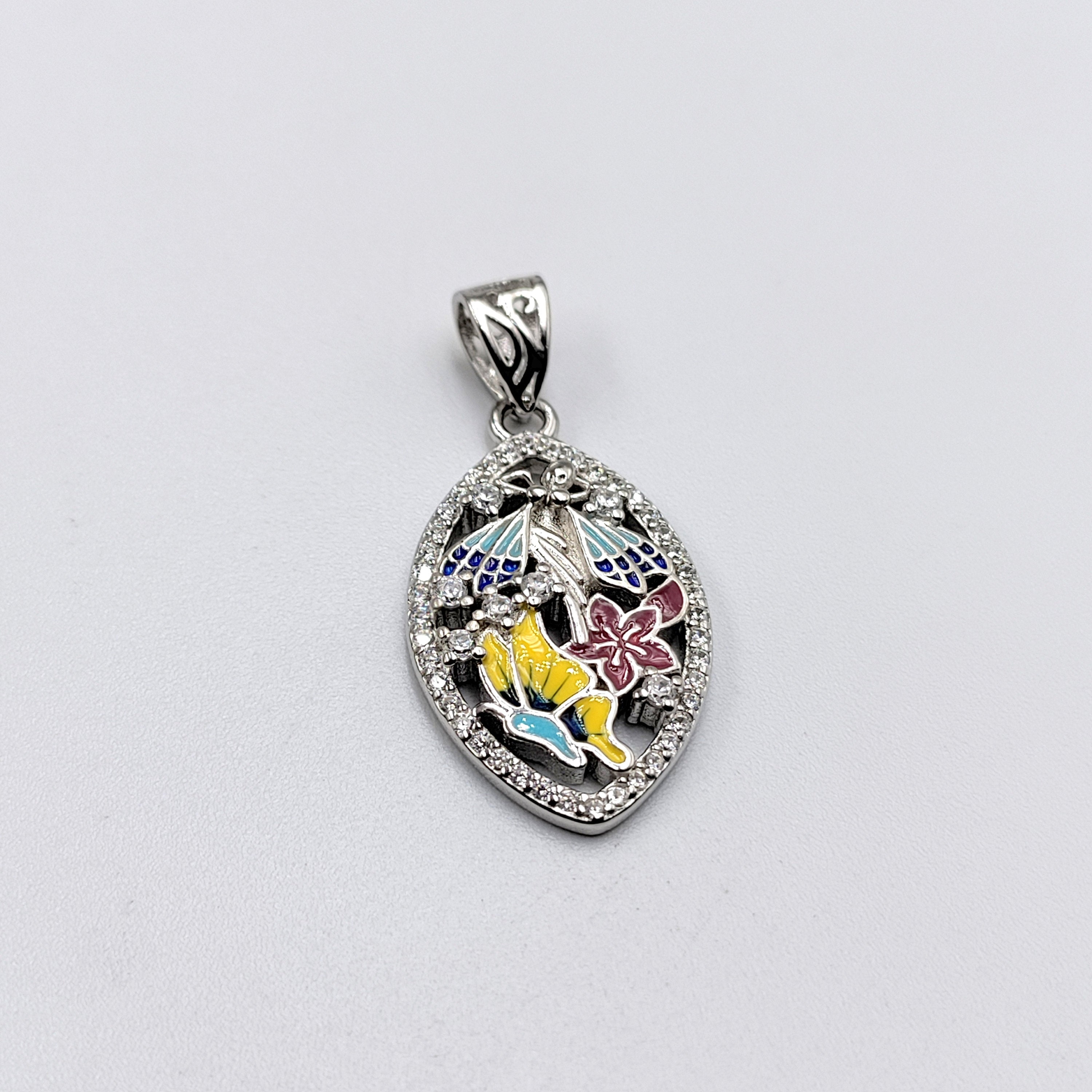 Fairy Designed Beautifully Crafted Enamel Pendant CZ Paved Jewelry Cute Floral Handmade Bridesmaid Jewellery Minimalist Art