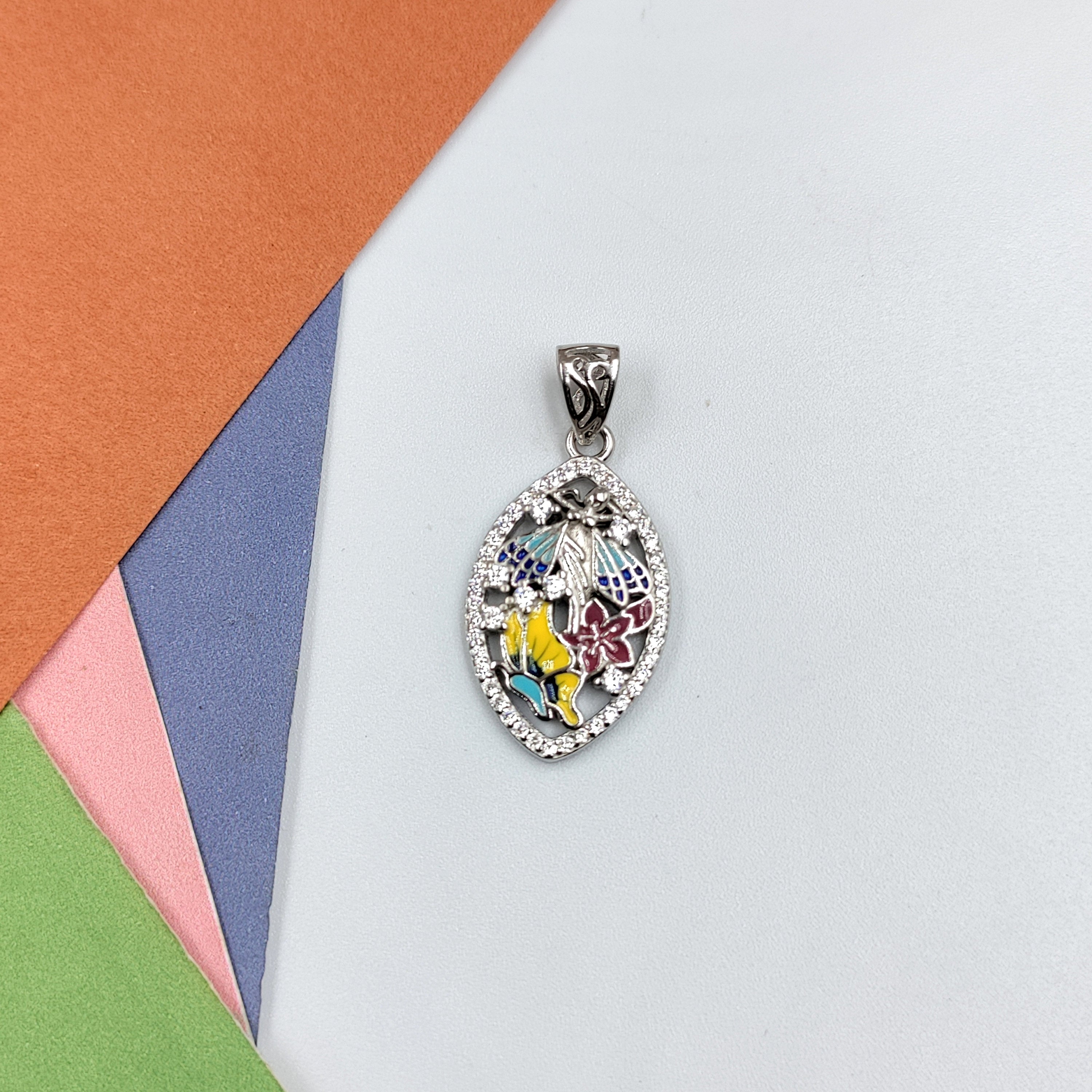 Fairy Designed Beautifully Crafted Enamel Pendant CZ Paved Jewelry Cute Floral Handmade Bridesmaid Jewellery Minimalist Art