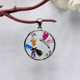 Minimalist Jewellery Multi Stone Solid Silver Pendant Round Shape Cubic Zirconia Circle Pendant with Butterfly Insect Handmade wearable art