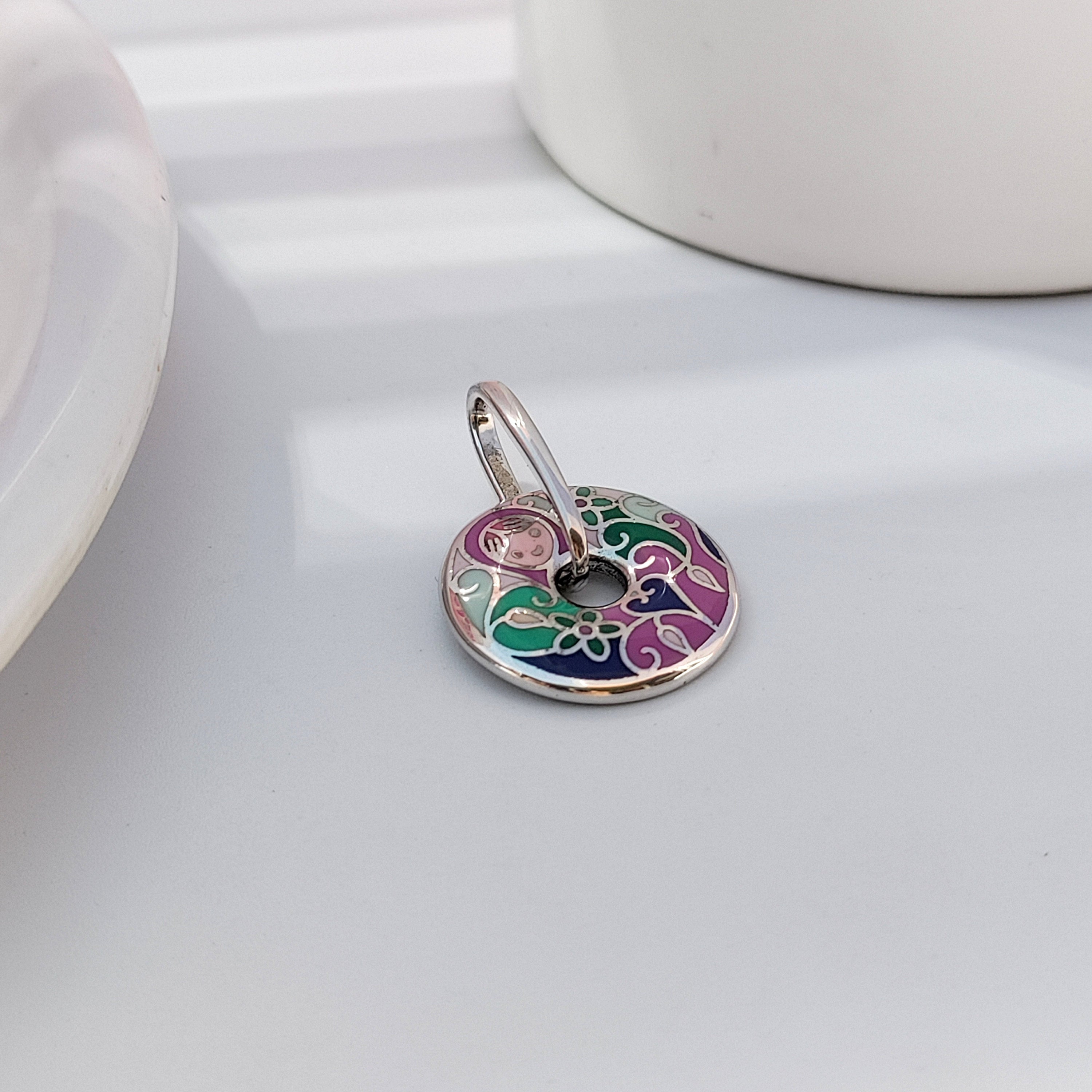 Multicolor Enamel Pendant Round 925 Sterling Silver Beautifully Crafted Handmade art jewelry Handmade Jewellery