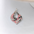Pink Floral Enamel Pendant Petal Shape 925 Sterling Silver Beautiful Handcrafted Floral art jewelry