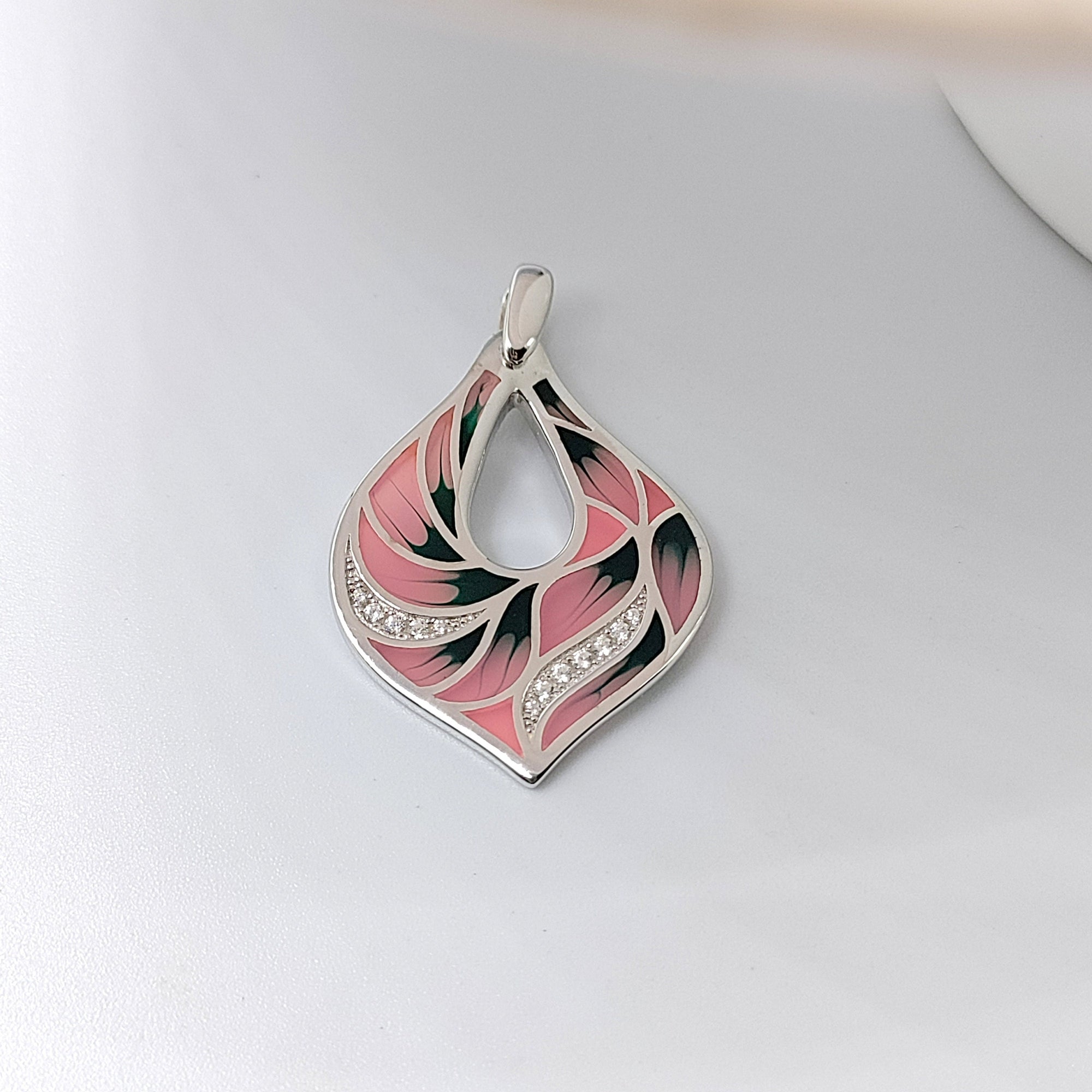 Pink Floral Enamel Pendant Petal Shape 925 Sterling Silver Beautiful Handcrafted Floral art jewelry