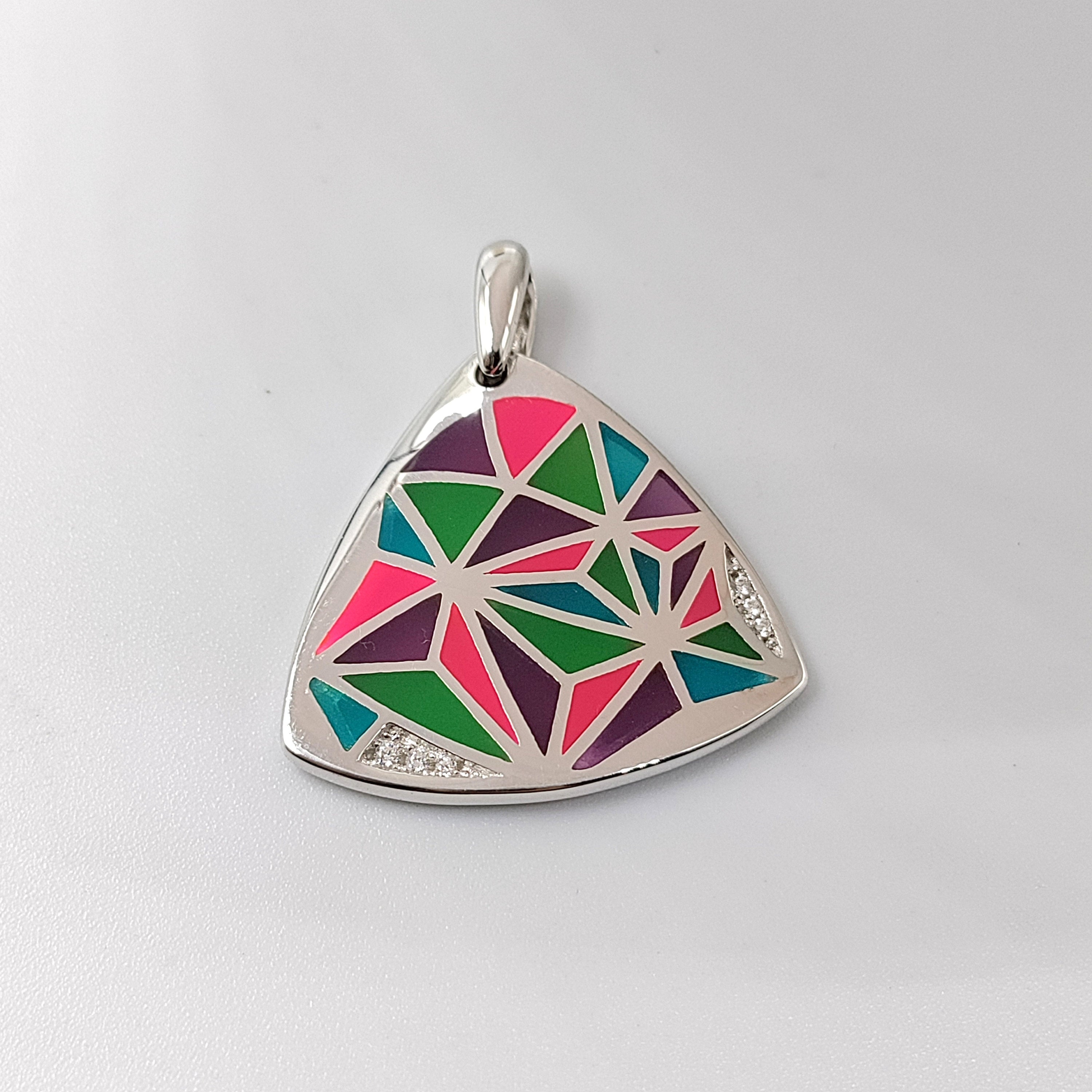 Geometric Design Triangle Shape Multicolor Enamel Pendant 925 Sterling Silver Handmade jewelry