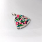 Geometric Design Triangle Shape Multicolor Enamel Pendant 925 Sterling Silver Handmade jewelry