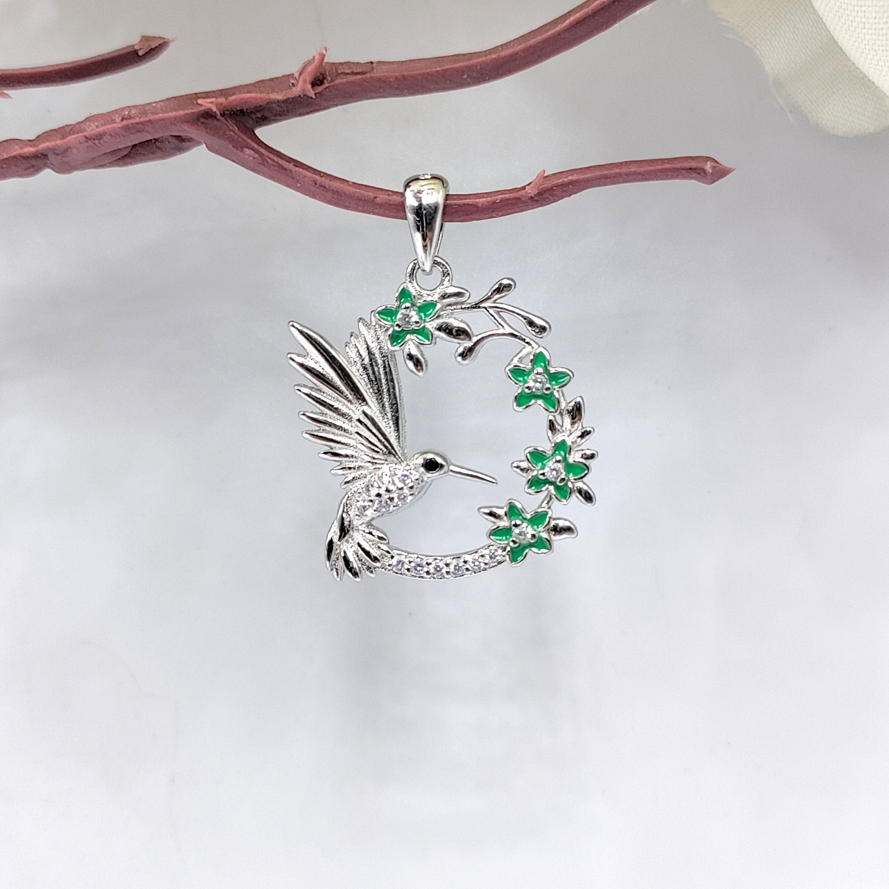 Jewellery for Bird lover Round CZ Stone Enamel Pendant 925 Sterling Silver Pendant Beautifully Crafted Handmade jewelry Wearable art