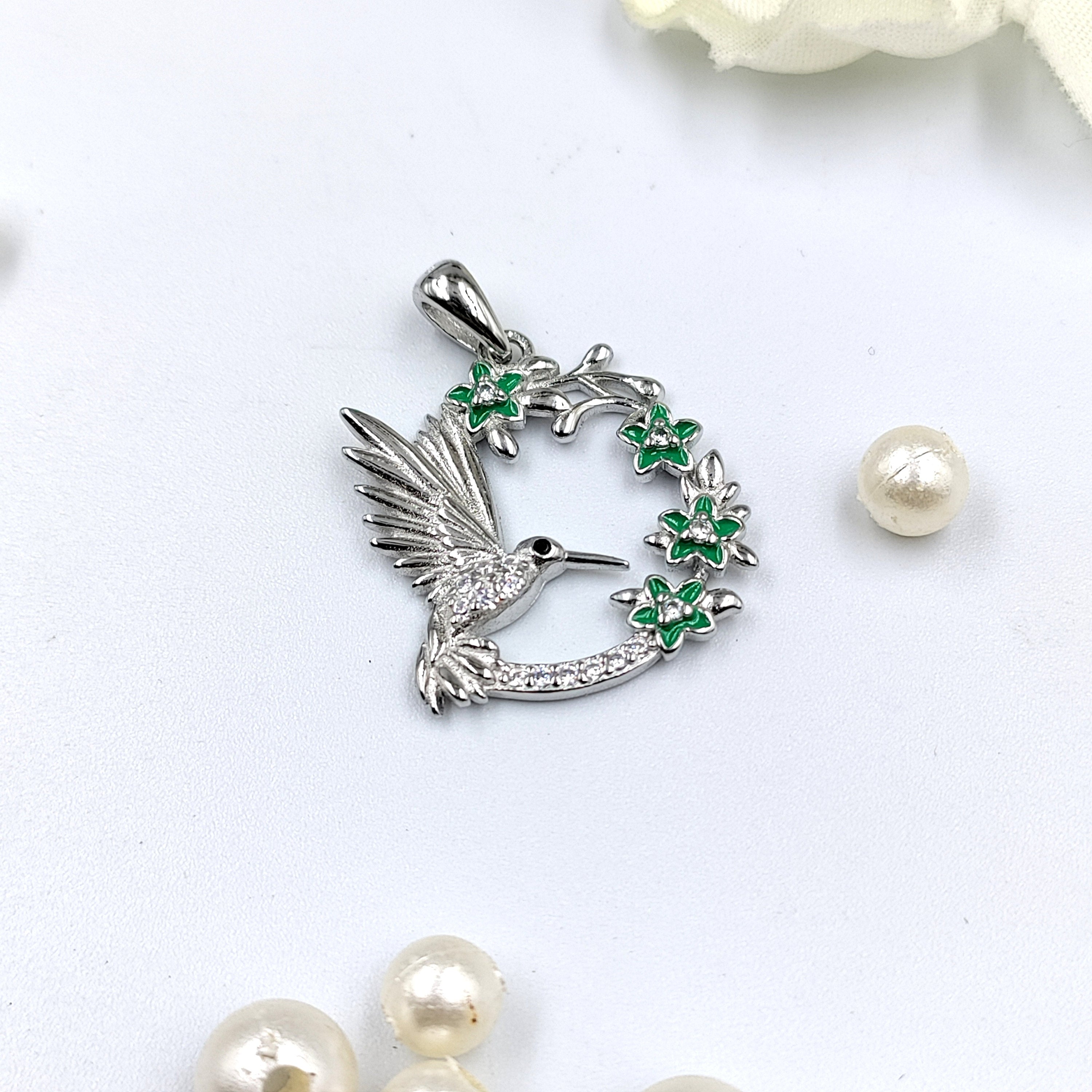 Jewellery for Bird lover Round CZ Stone Enamel Pendant 925 Sterling Silver Pendant Beautifully Crafted Handmade jewelry Wearable art