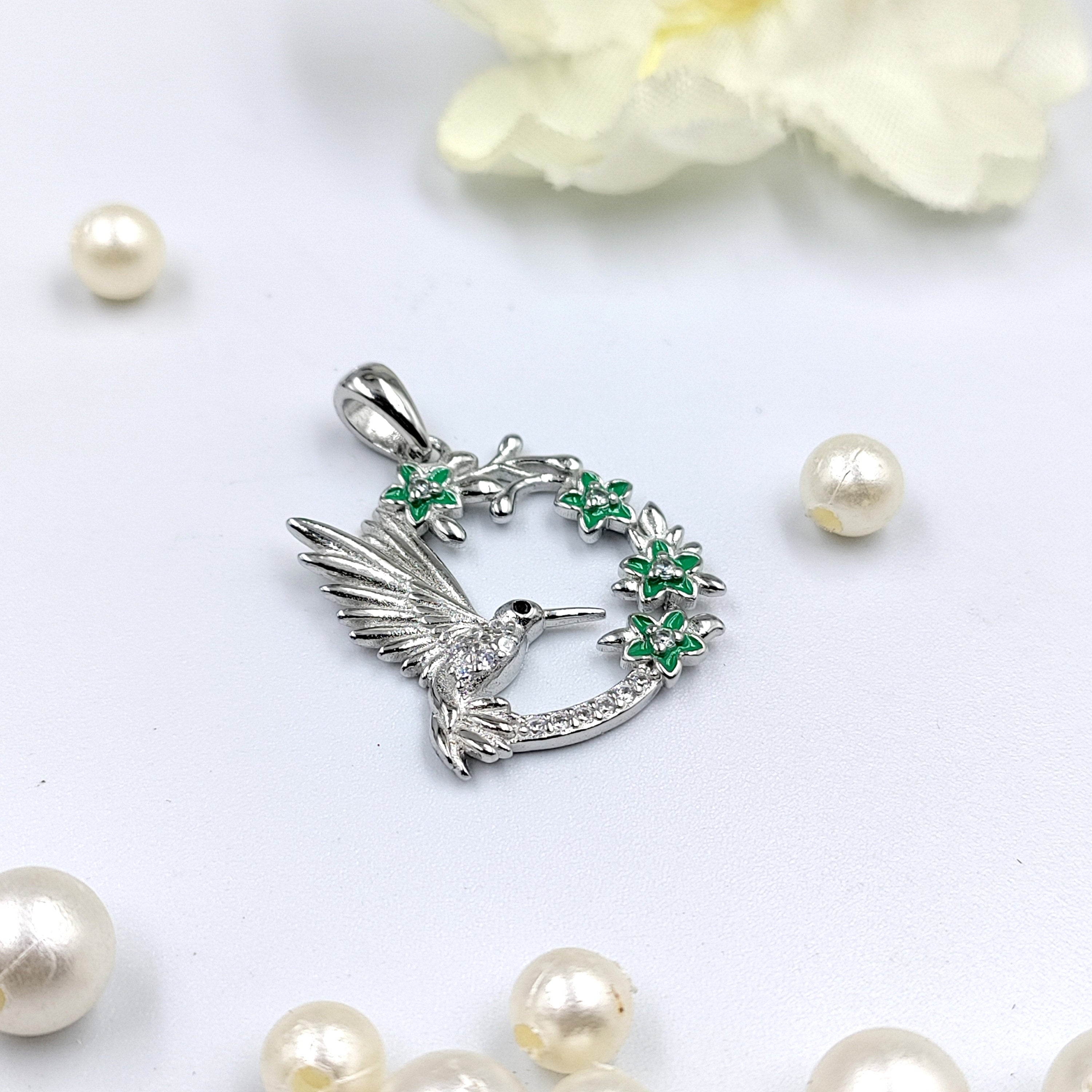 Jewellery for Bird lover Round CZ Stone Enamel Pendant 925 Sterling Silver Pendant Beautifully Crafted Handmade jewelry Wearable art