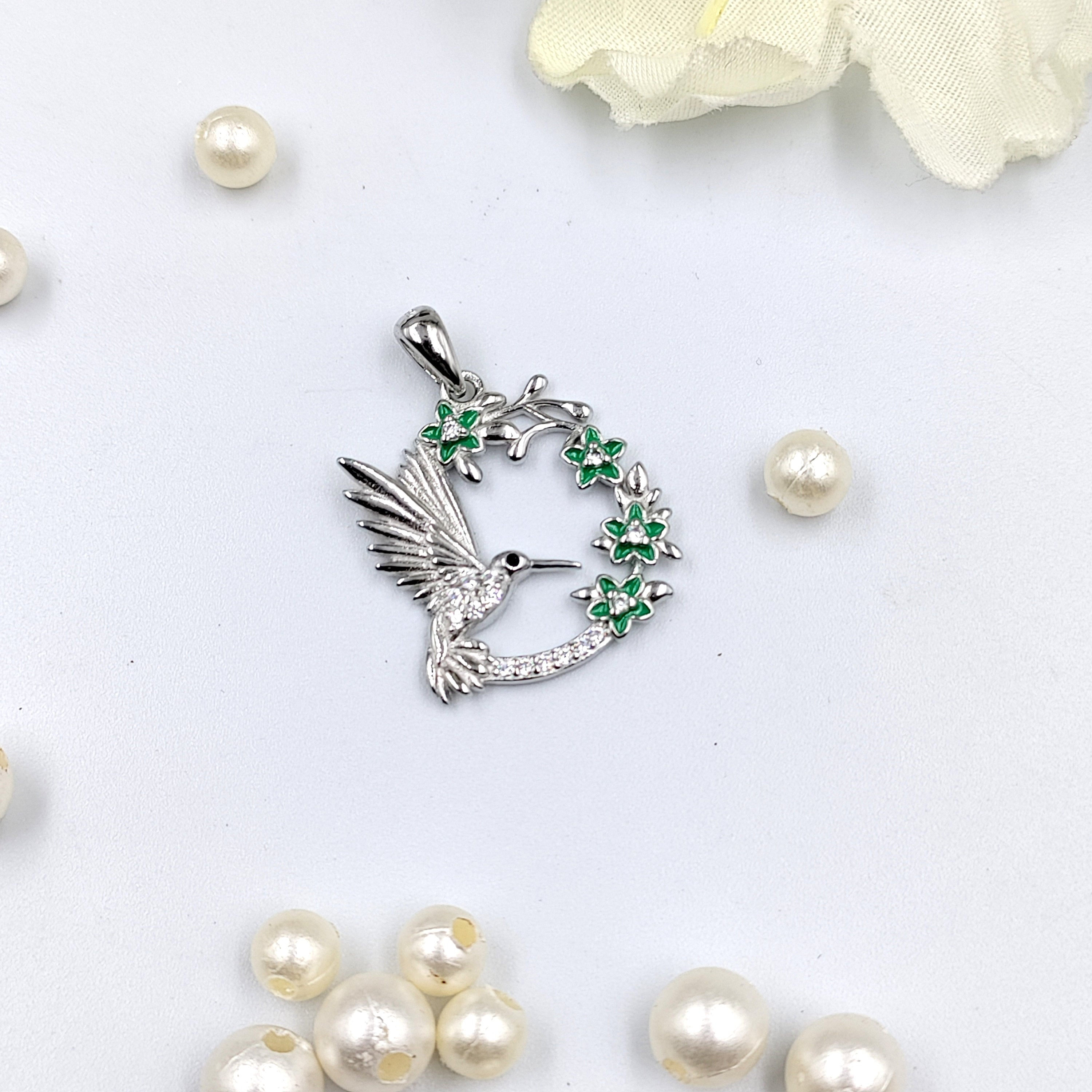 Jewellery for Bird lover Round CZ Stone Enamel Pendant 925 Sterling Silver Pendant Beautifully Crafted Handmade jewelry Wearable art