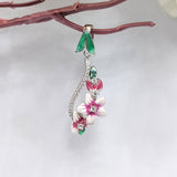 CZ Stone on Colorful Floral Flower Enamel 925 Sterling Silver Beautifully Crafted Handmade jewelry Wearable art