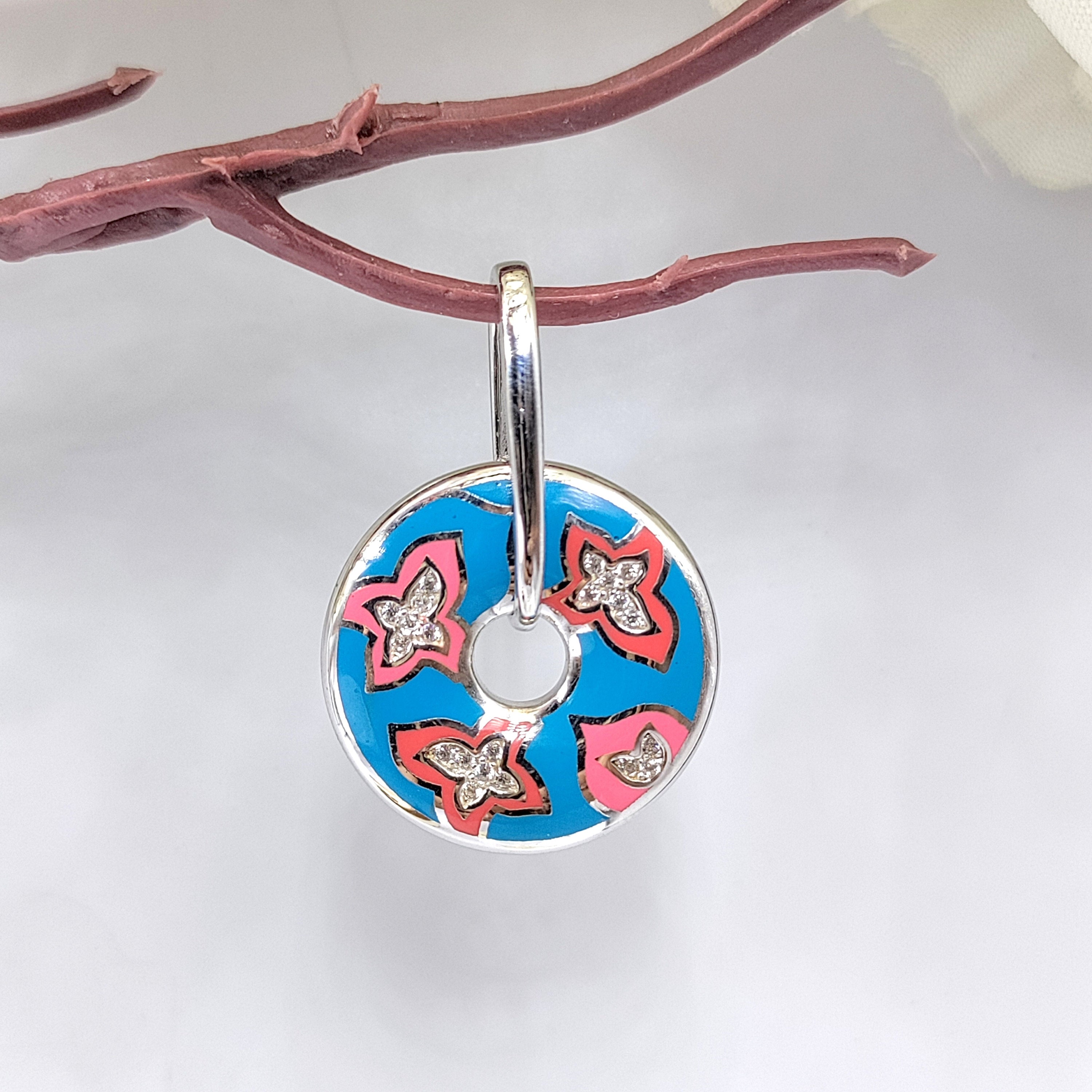 Round Multicolor Enamel Pendant 925 Sterling Silver Floral Design Handmade art jewelry Handmade Jewellery