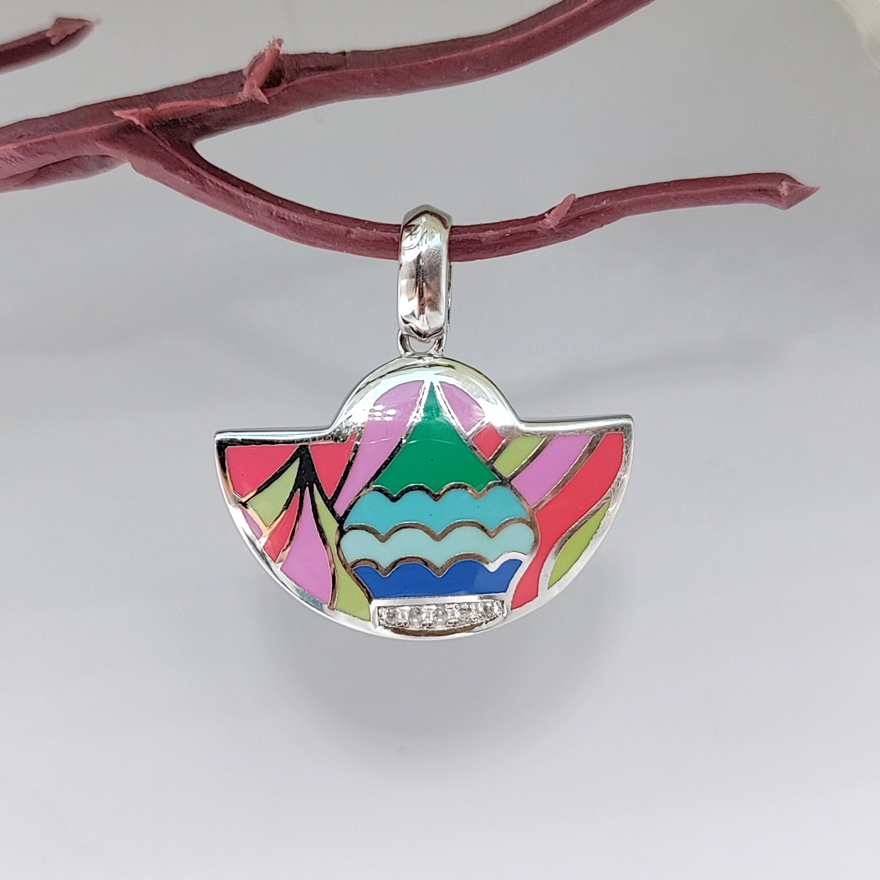 Colorfull Enamel Half Circle Pendant 925 Sterling Silver Pendant Handmade jewelry Cute Handmade Jewellery Wearable art