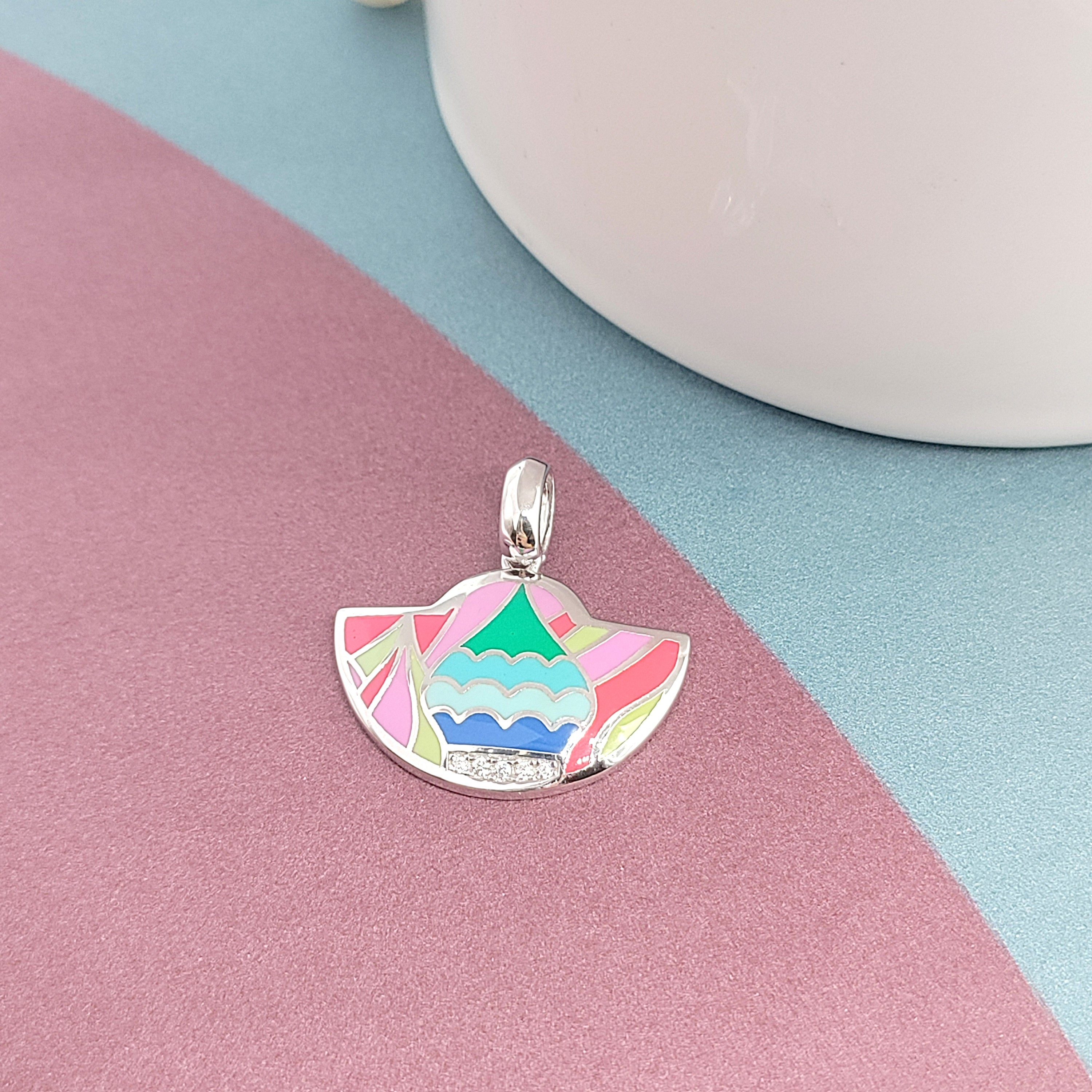 Colorfull Enamel Half Circle Pendant 925 Sterling Silver Pendant Handmade jewelry Cute Handmade Jewellery Wearable art