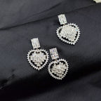 925 Sterling Silver White Sparkle Cubic Zirconia Heart Shape Pendant Earring Set Trendy Handmade Gift for Wedding Enagagment Anniversary