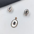 925 Sterling Silver Multicolor Cubic Zirconia Oval Shape Pendant Earring with English Lock Set Minimalist Handmade Gift